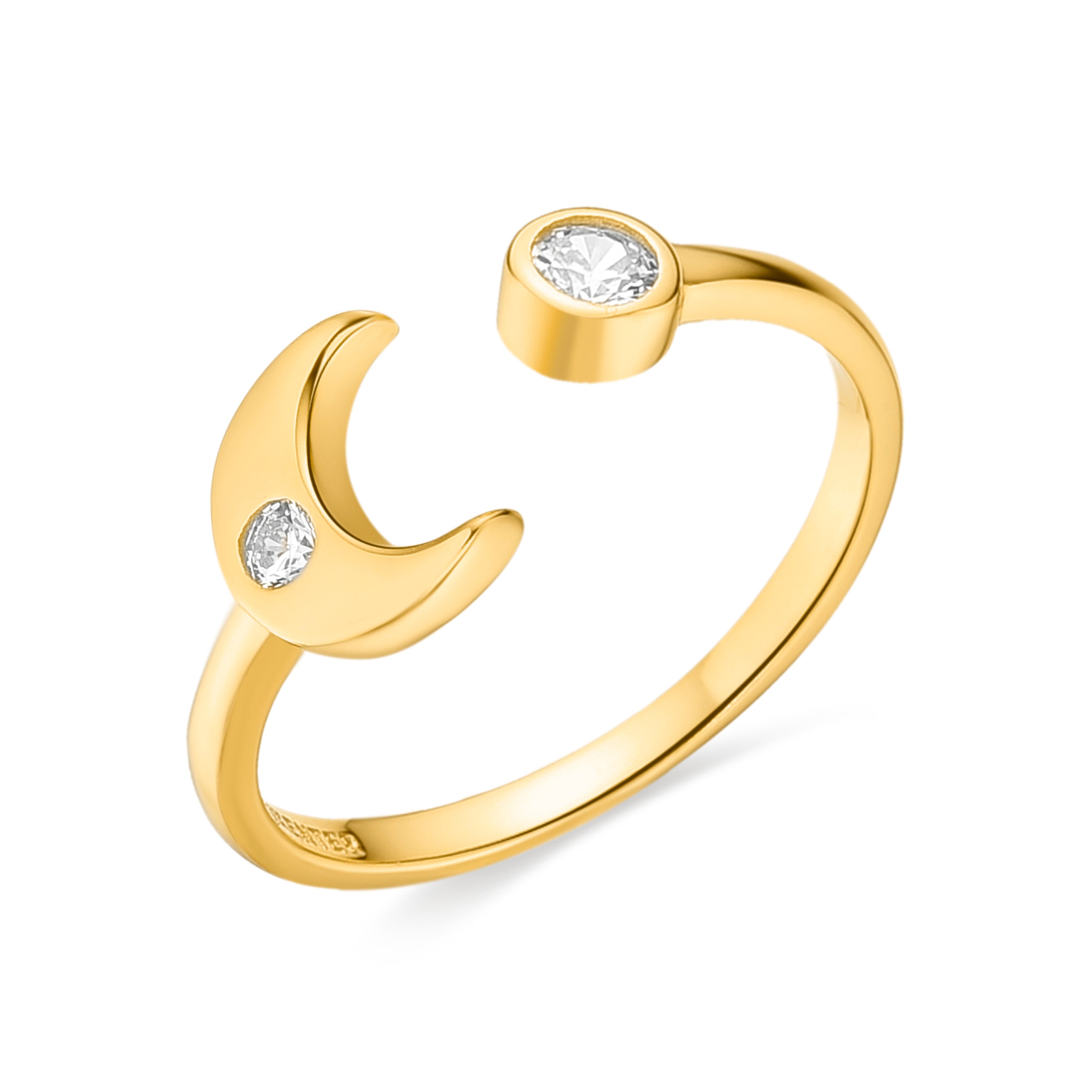 925 Sterling Silver Ring with Brilliant Zirconia finished in 18K Yellow Gold - Nara