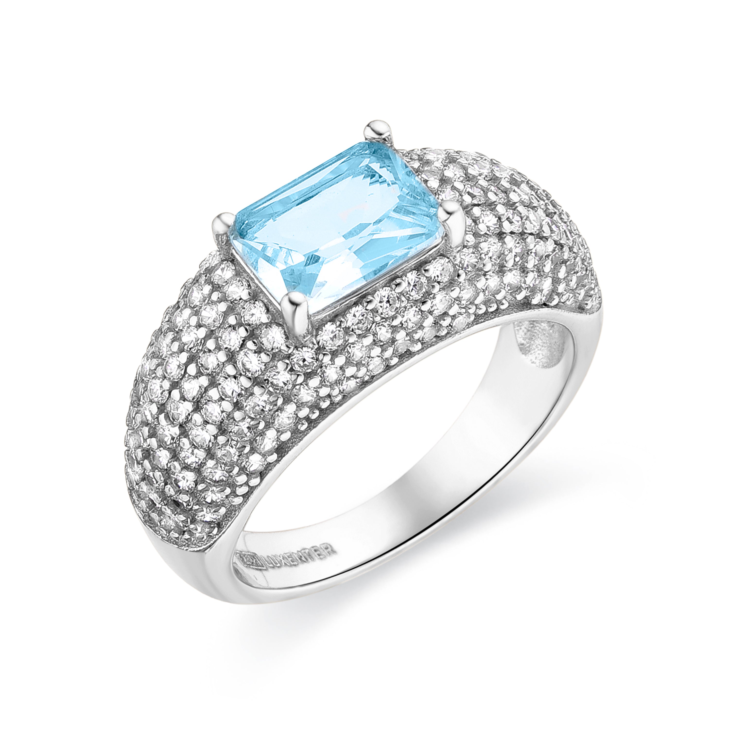 925 Sterling Silver Ring with Aquamarine Zirconia in Rhodium Finish - Tany