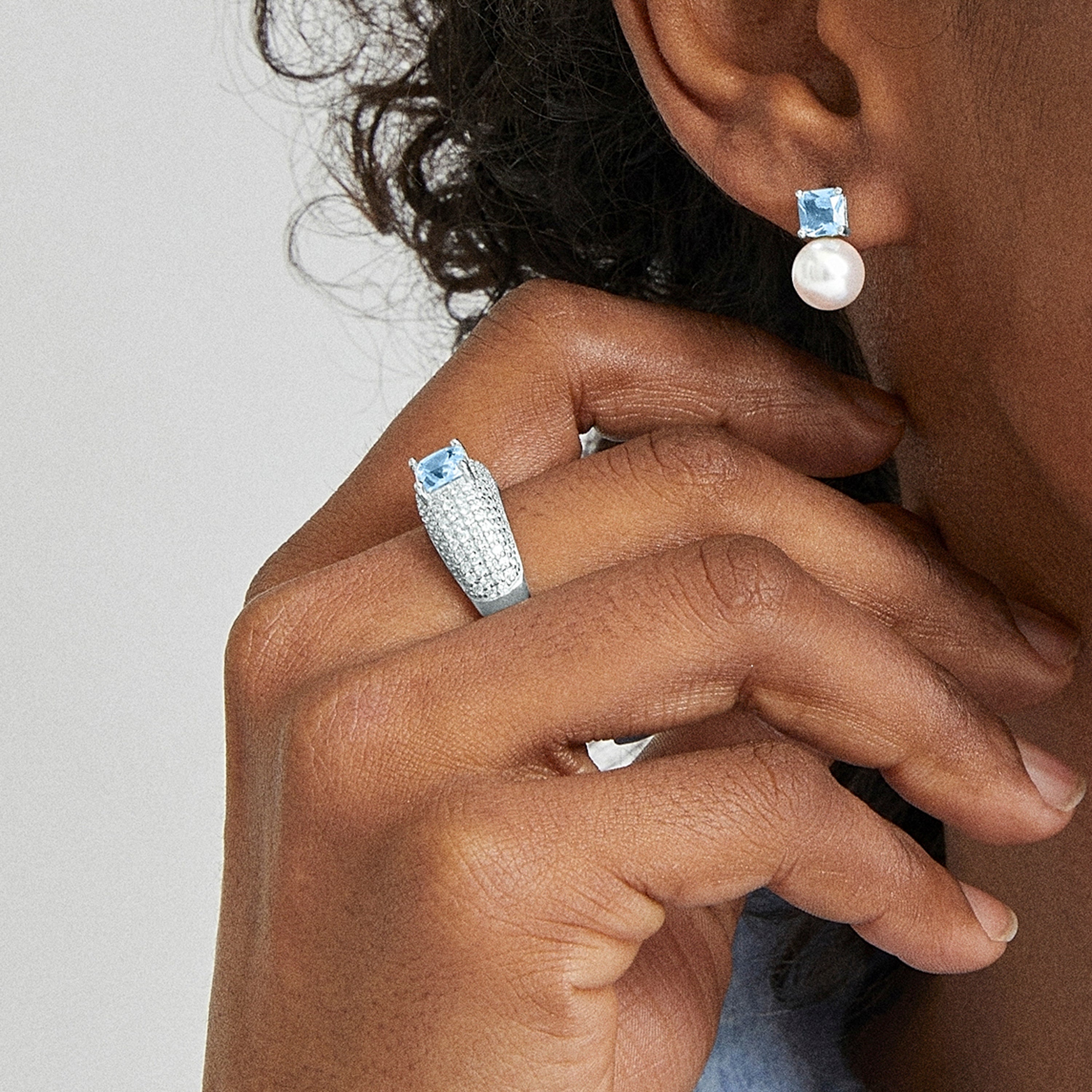 925 Sterling Silver Ring with Aquamarine Zirconia in Rhodium Finish - Tany