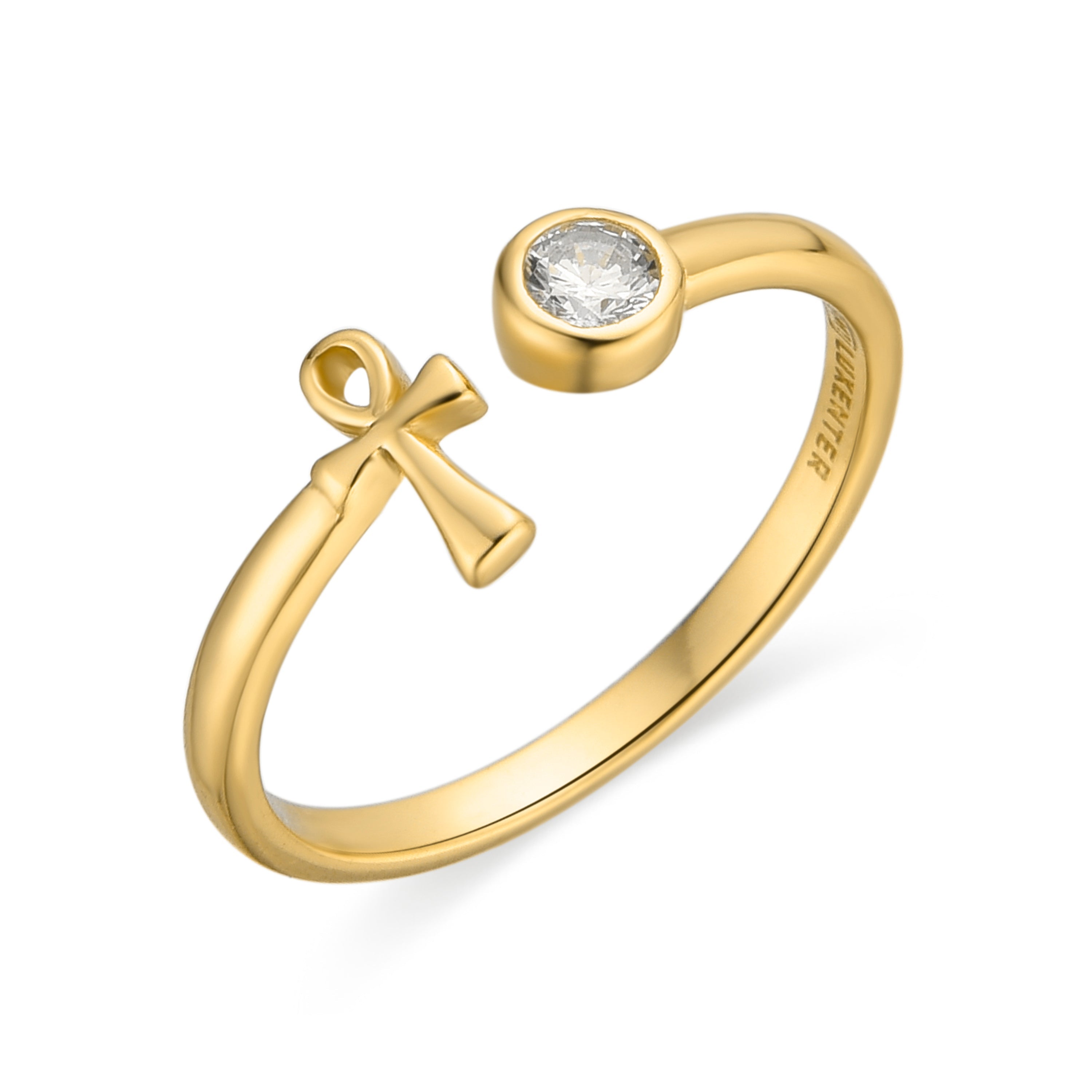 925 Sterling Silver and Brilliant Zirconia Ring, 18k Gold Finish - Orssi