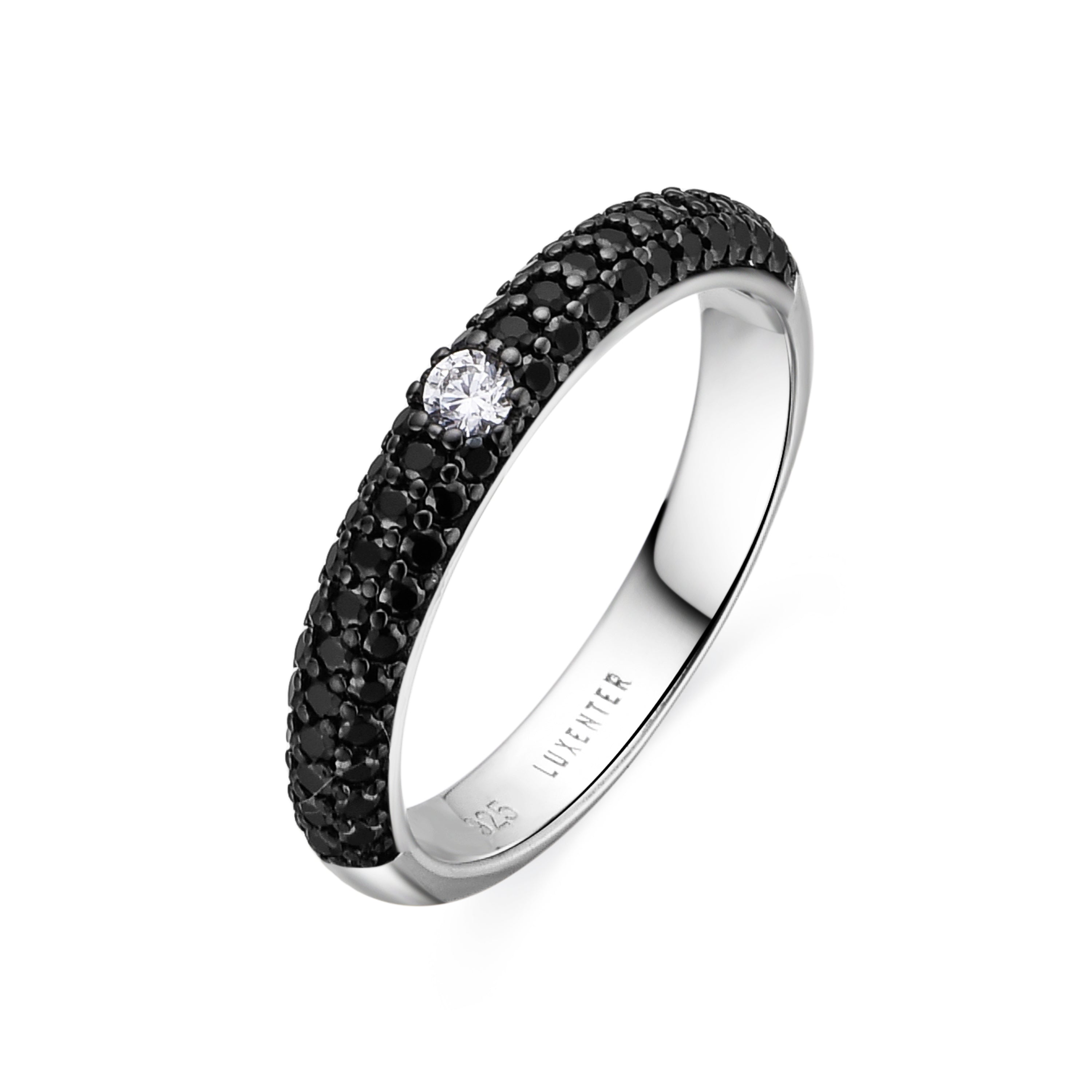 925 Sterling Silver and Onyx Zirconia Ring with Rhodium Finish - Ontario