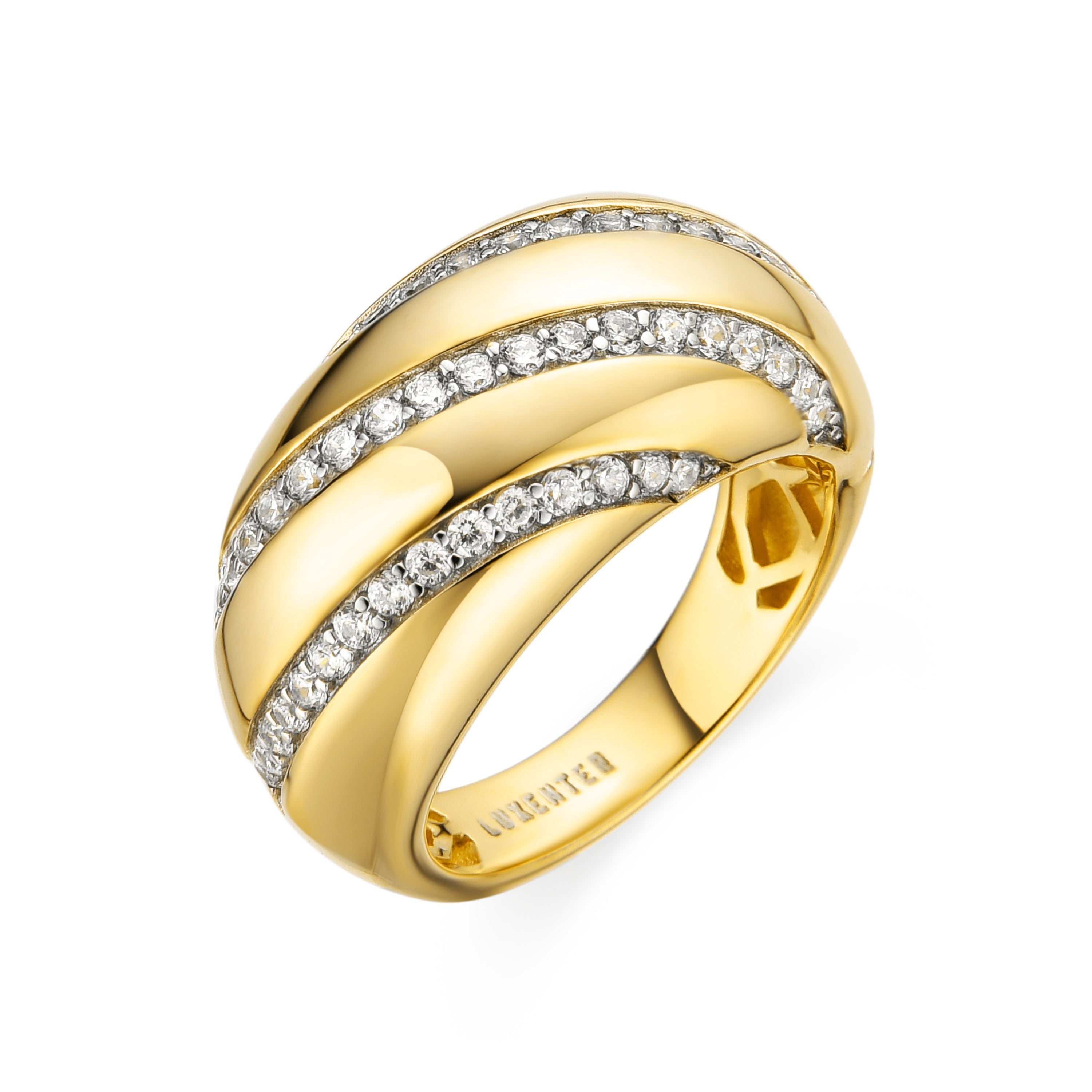 925 Sterling Silver and Brilliant Zirconia Ring, 18k Gold Finish - Vikai