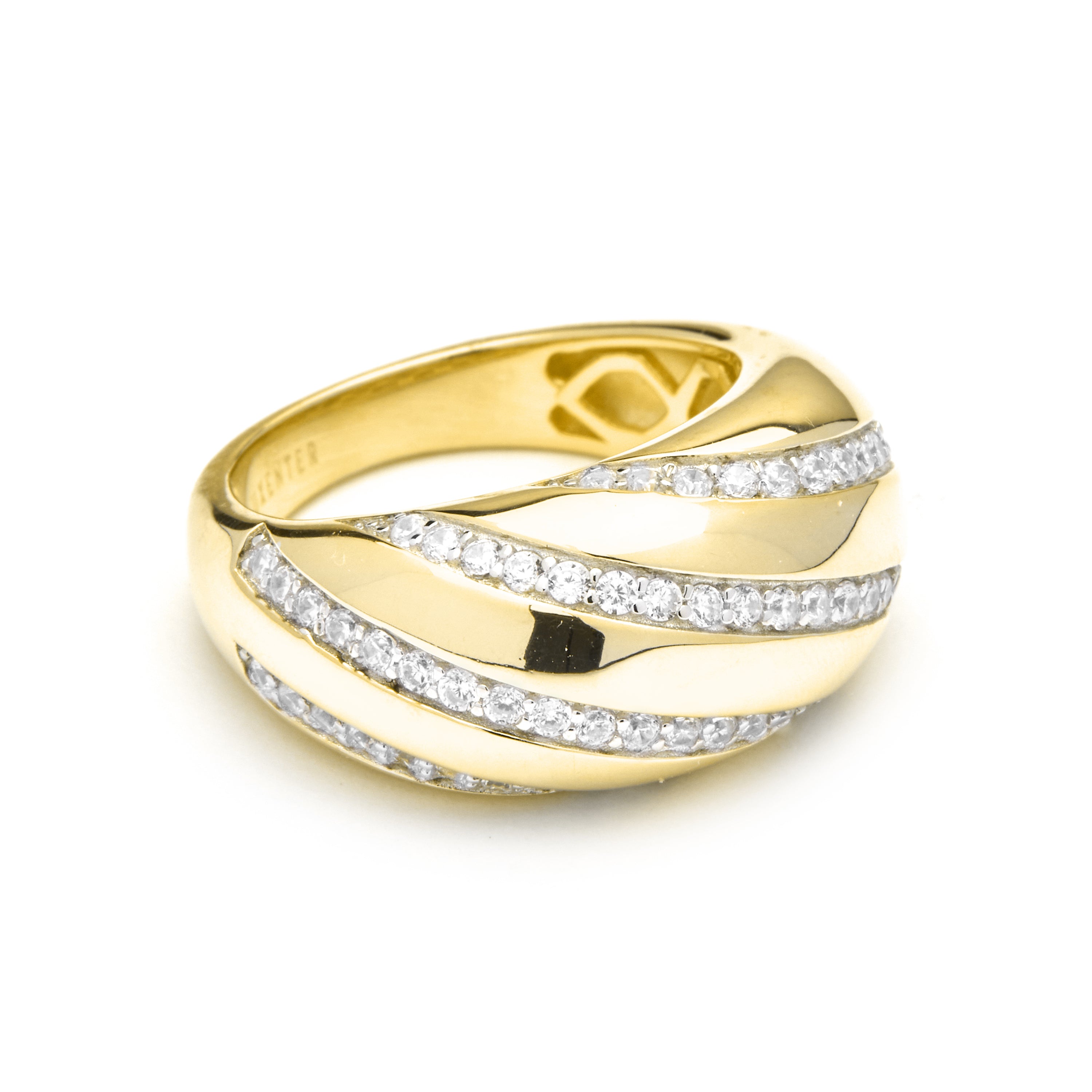 925 Sterling Silver and Brilliant Zirconia Ring, 18k Gold Finish - Vikai