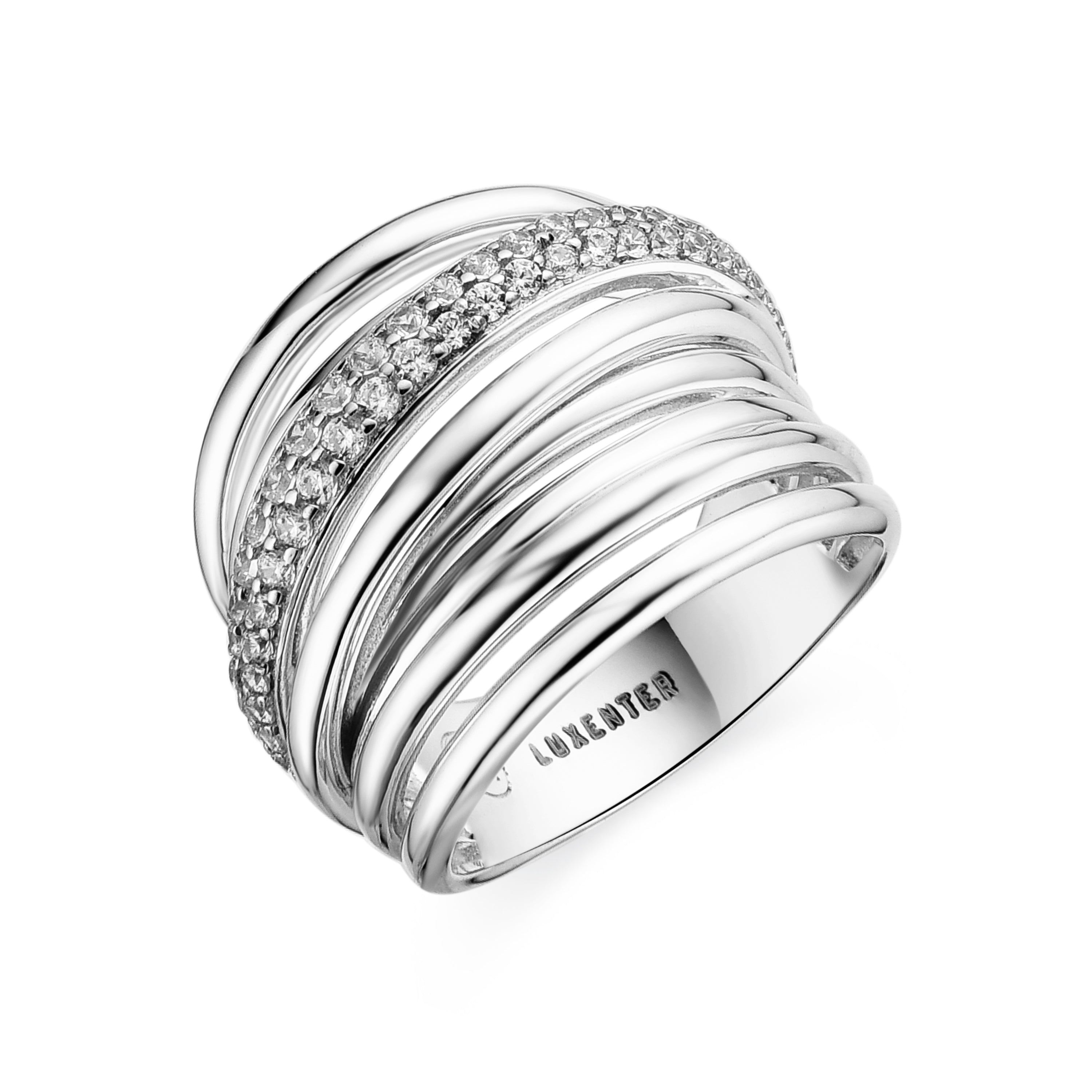 925 Sterling Silver and Brilliant Zirconia Ring with Rhodium Finish - Aslor