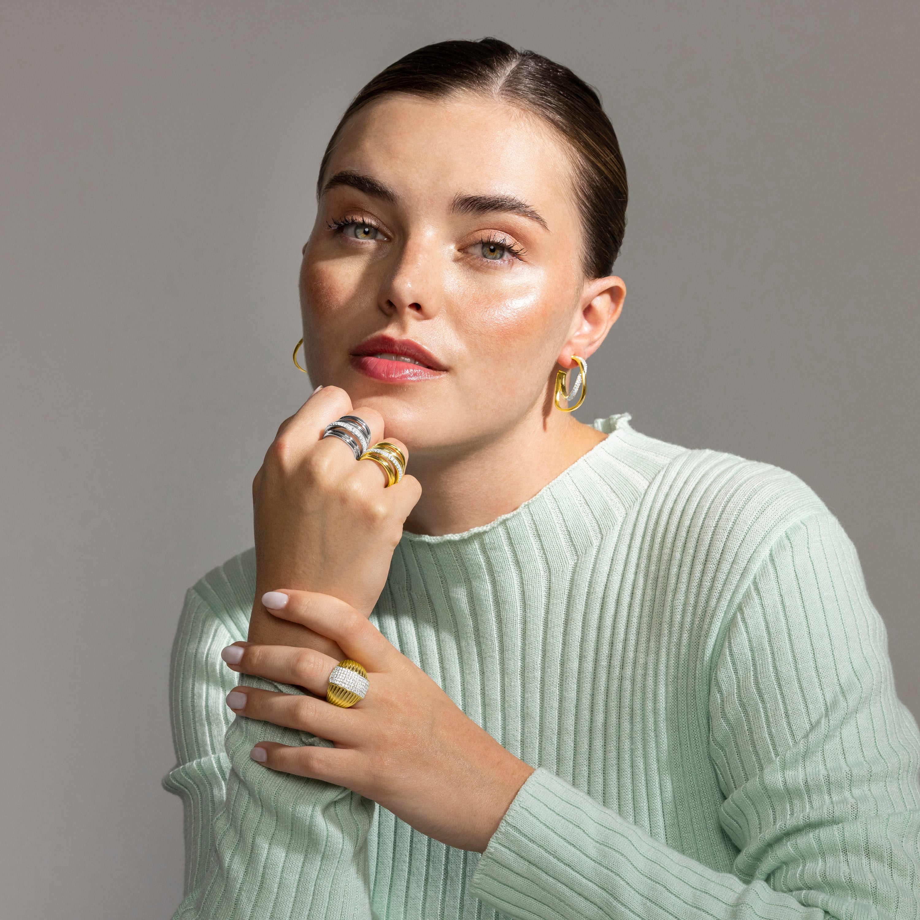 925 Sterling Silver and Brilliant Zirconia Ring with Rhodium Finish - Aslor