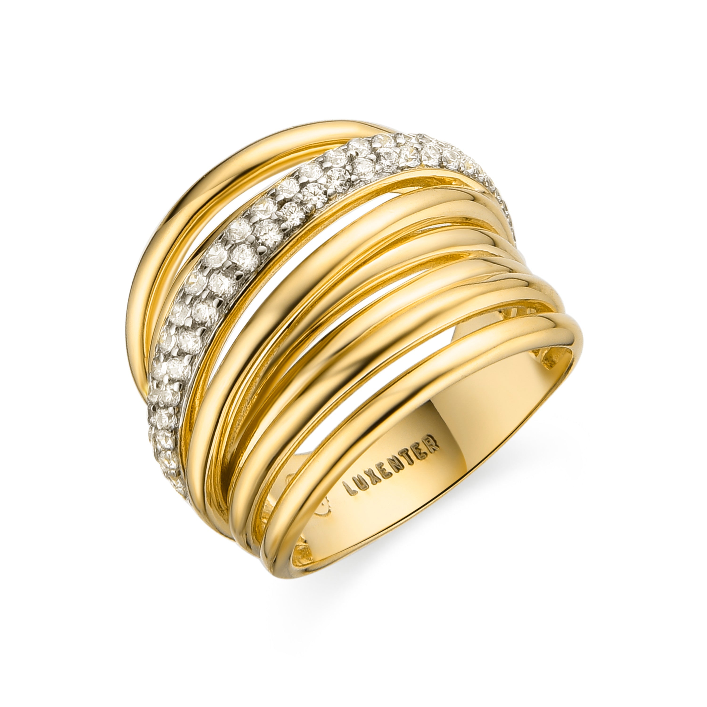 925 Sterling Silver and Brilliant Zirconia Ring, 18k Gold Finish - Aslor