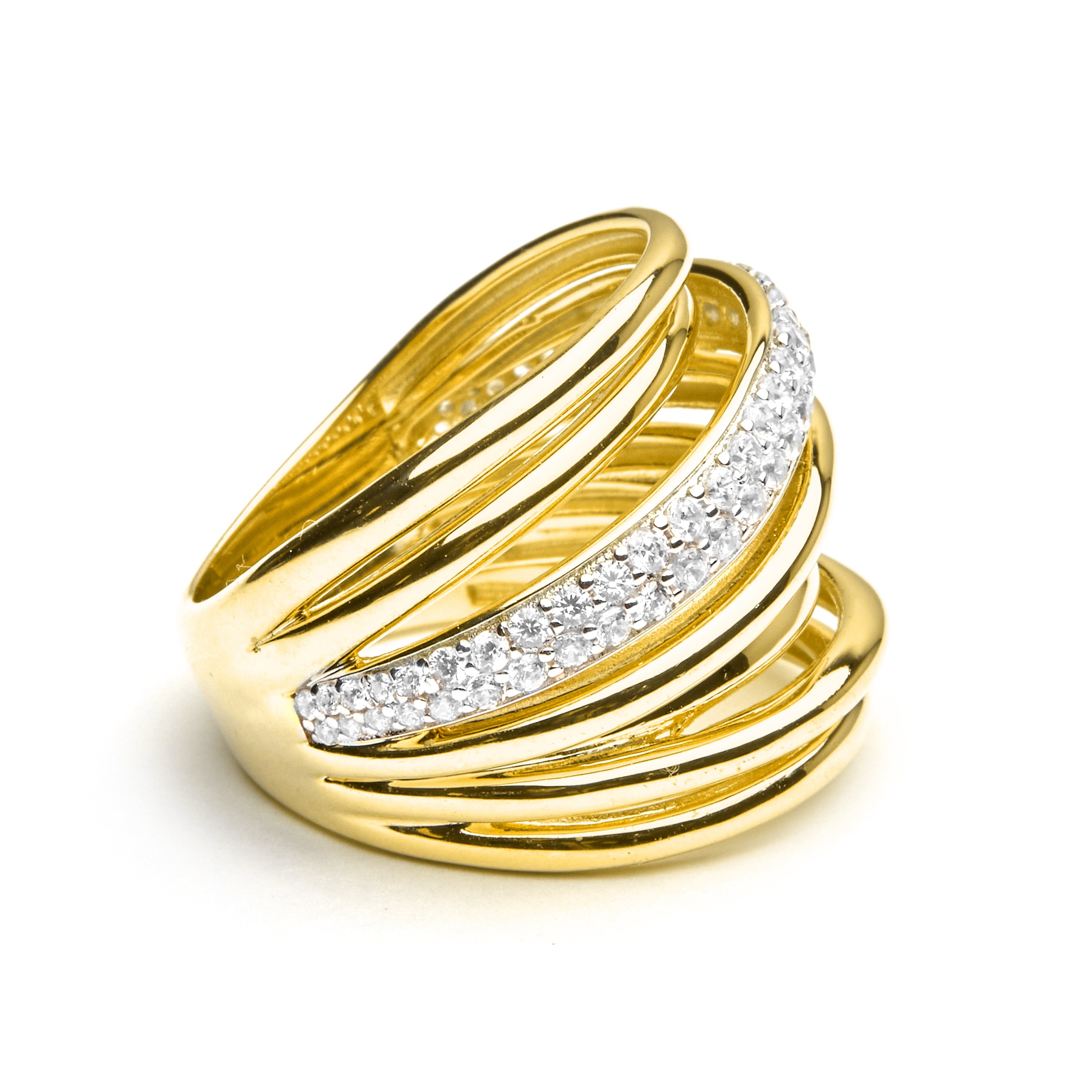 925 Sterling Silver and Brilliant Zirconia Ring, 18k Gold Finish - Aslor