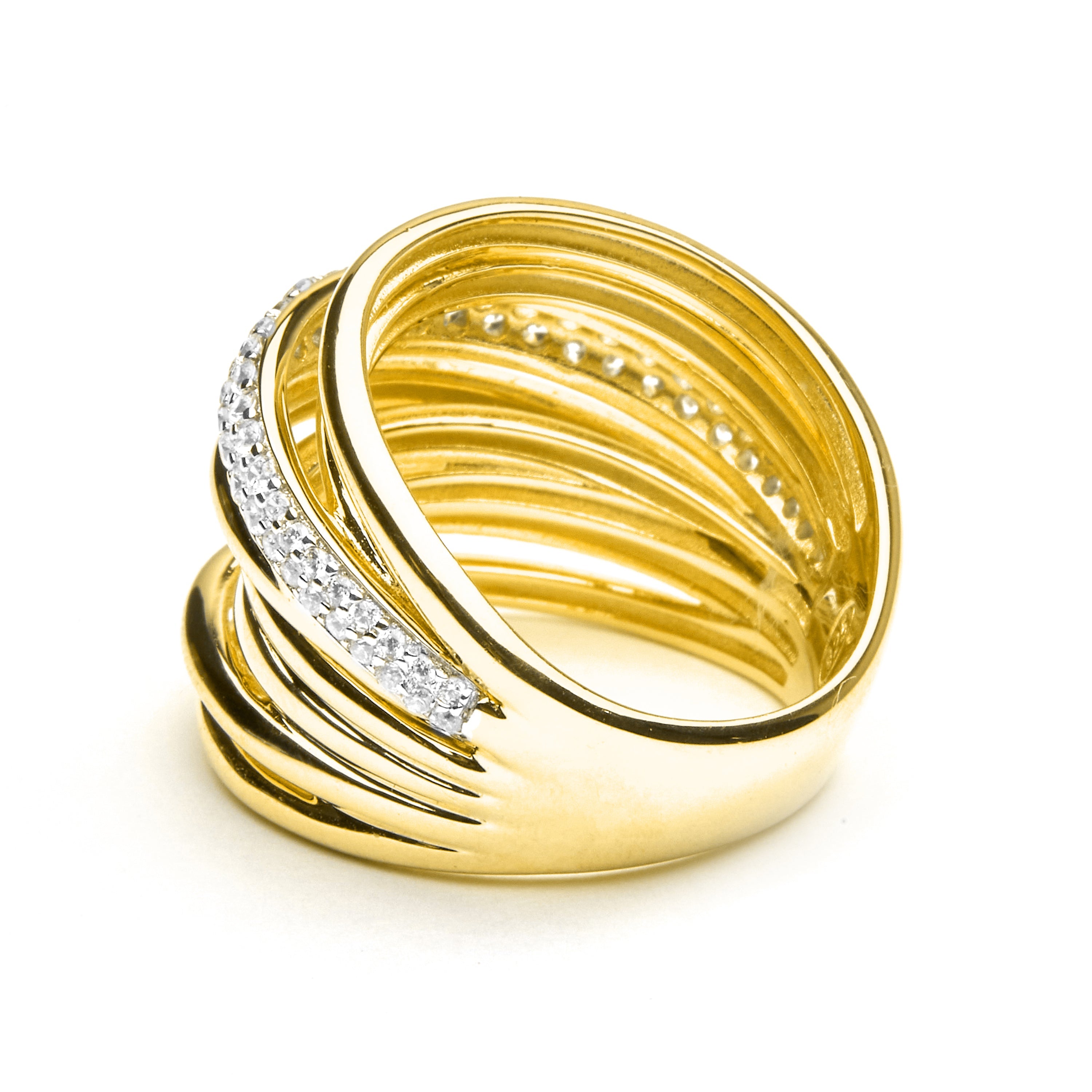 925 Sterling Silver and Brilliant Zirconia Ring, 18k Gold Finish - Aslor