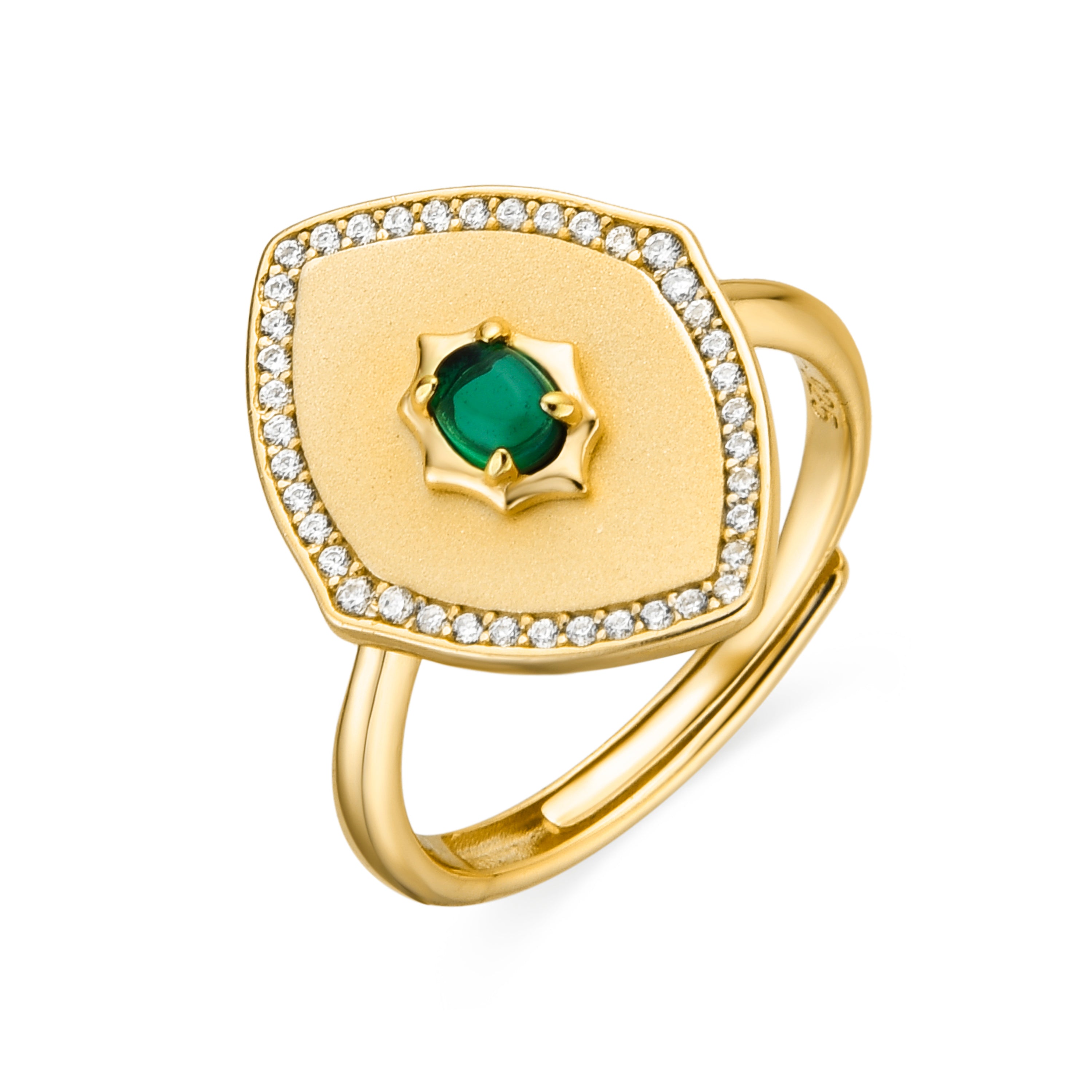 925 Sterling Silver and Emerald Zirconia Ring with 18k Gold Finish - Emxy
