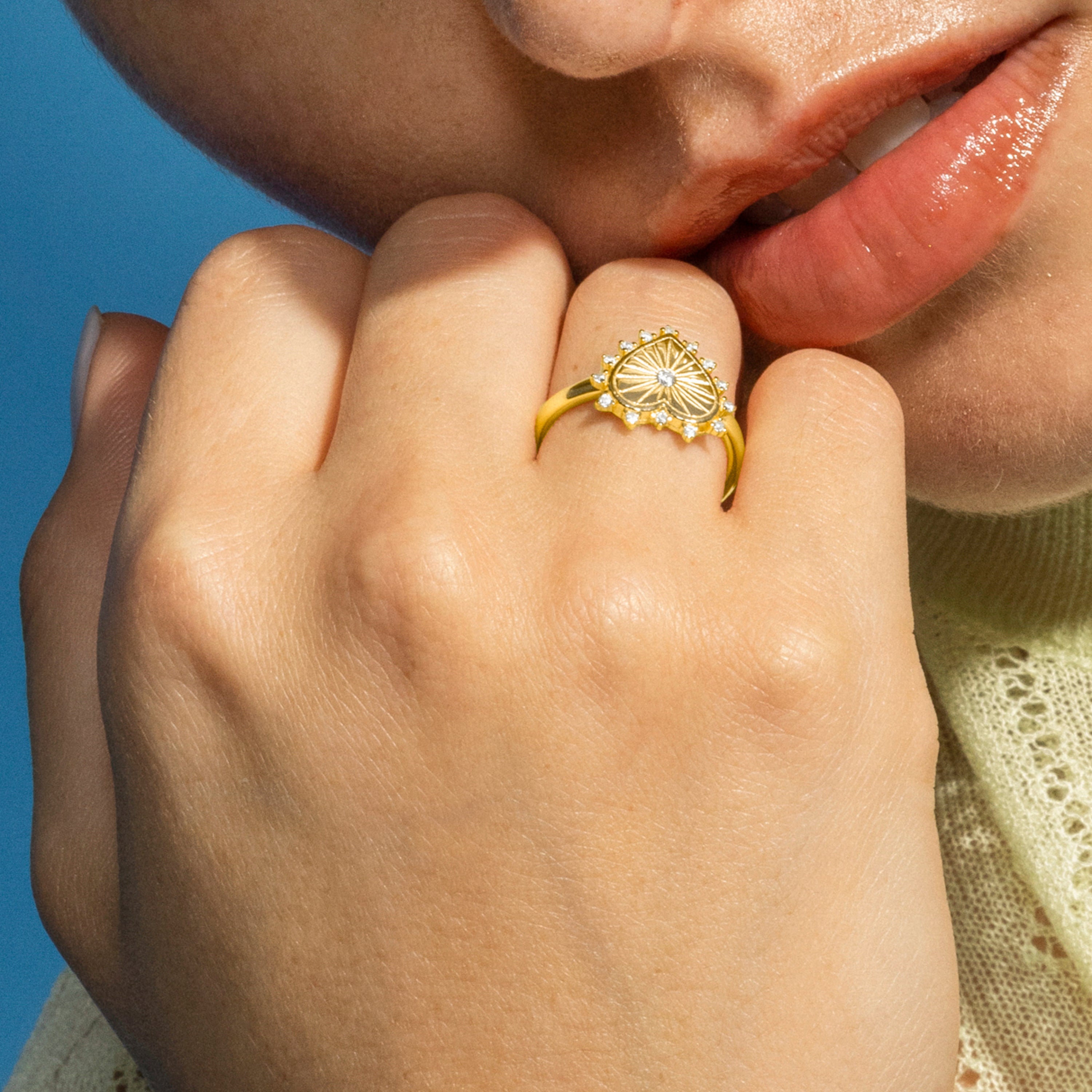 925 Sterling Silver and Brilliant Zirconia Ring, 18k Gold Finish - Nimed
