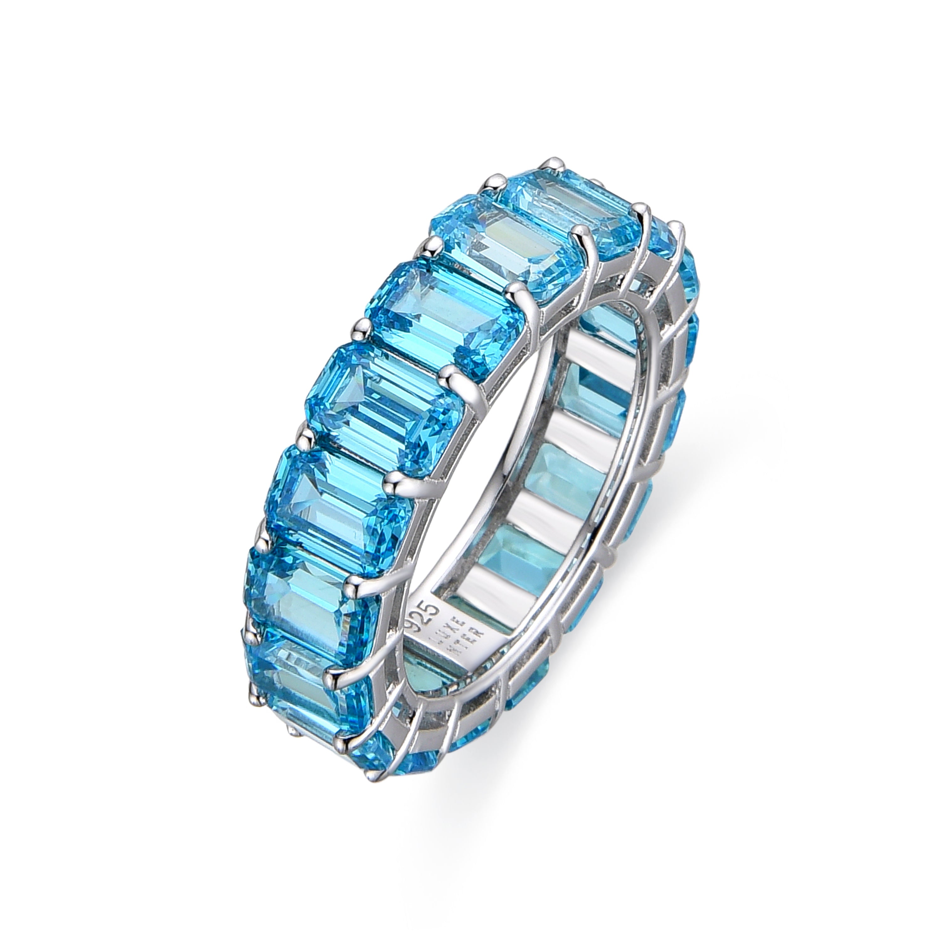 925 Sterling Silver and Blue Topaz Zirconia Ring with Rhodium Finish - Syruo