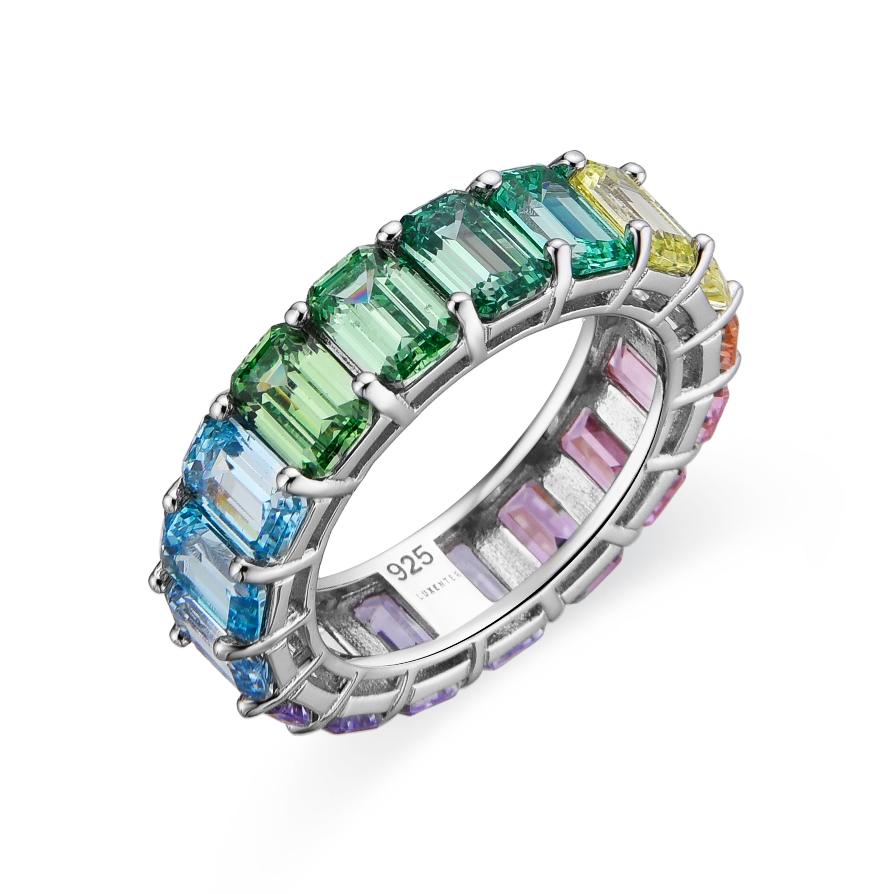 925 Sterling Silver and Multicolor Zirconia Ring with Rhodium Finish - Syruo