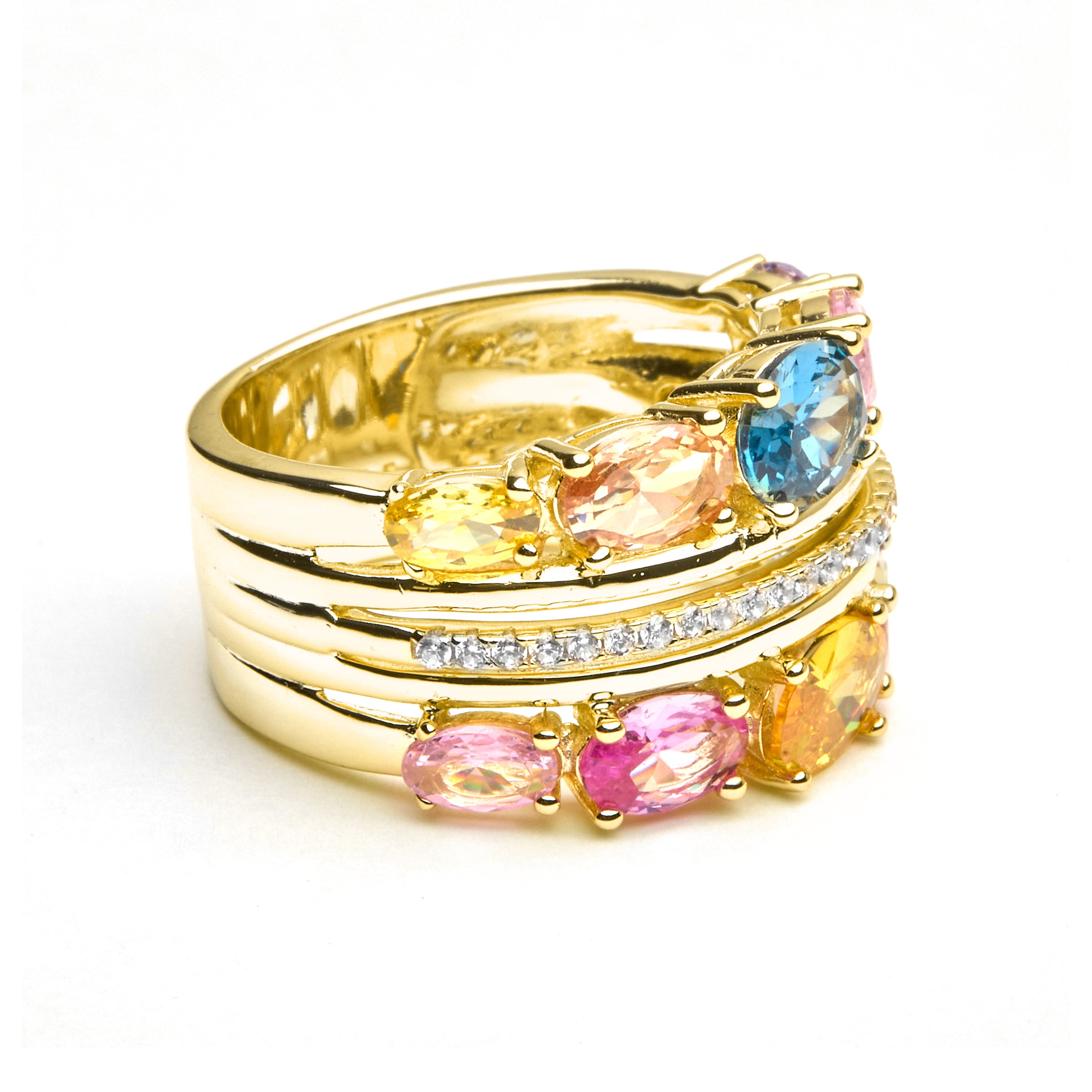 925 Sterling Silver and Multicolor Zirconia Ring with 18k Gold Finish - Diopra