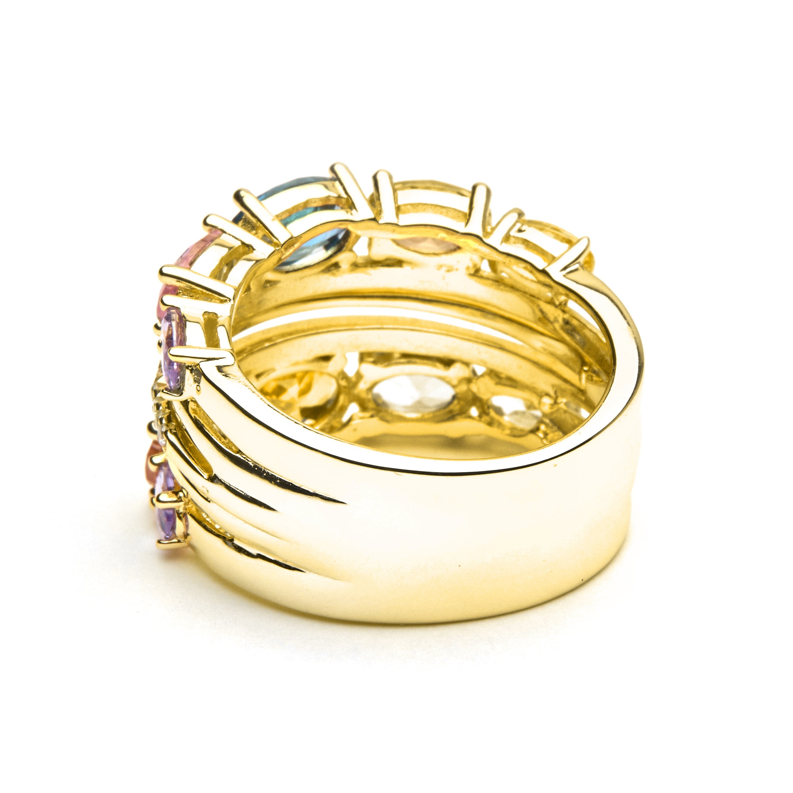 925 Sterling Silver and Multicolor Zirconia Ring with 18k Gold Finish - Diopra