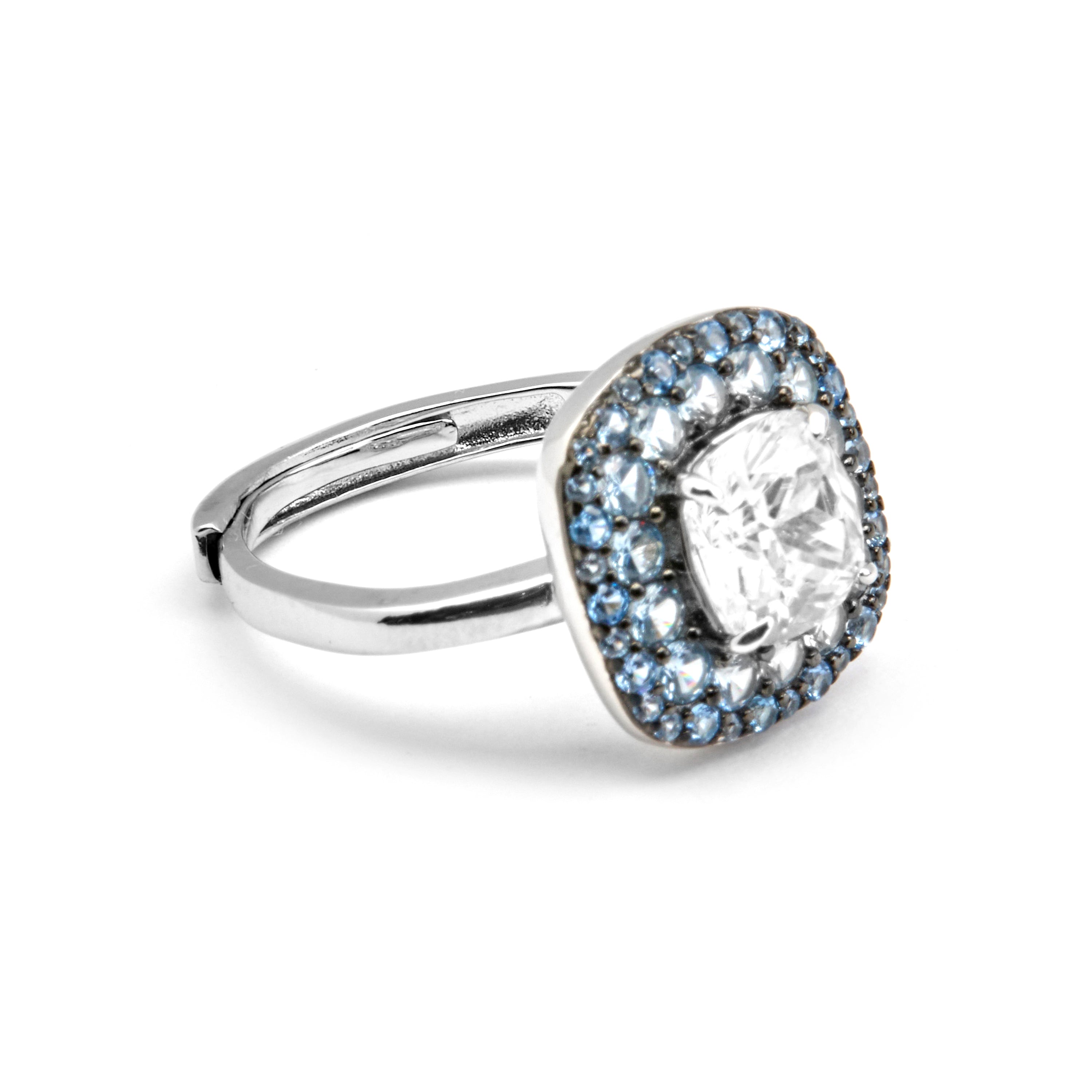 Anillo de Plata de Ley 925 y Circonita Topacio Azul acabado en rodio - Salug