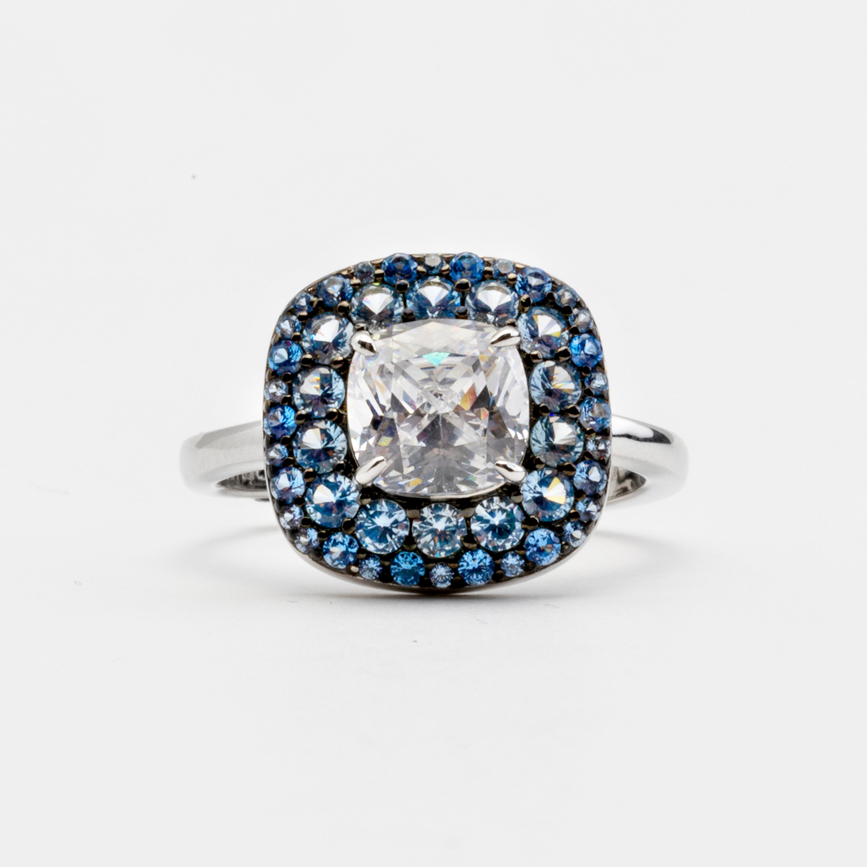 Anillo de Plata de Ley 925 y Circonita Topacio Azul acabado en rodio - Salug