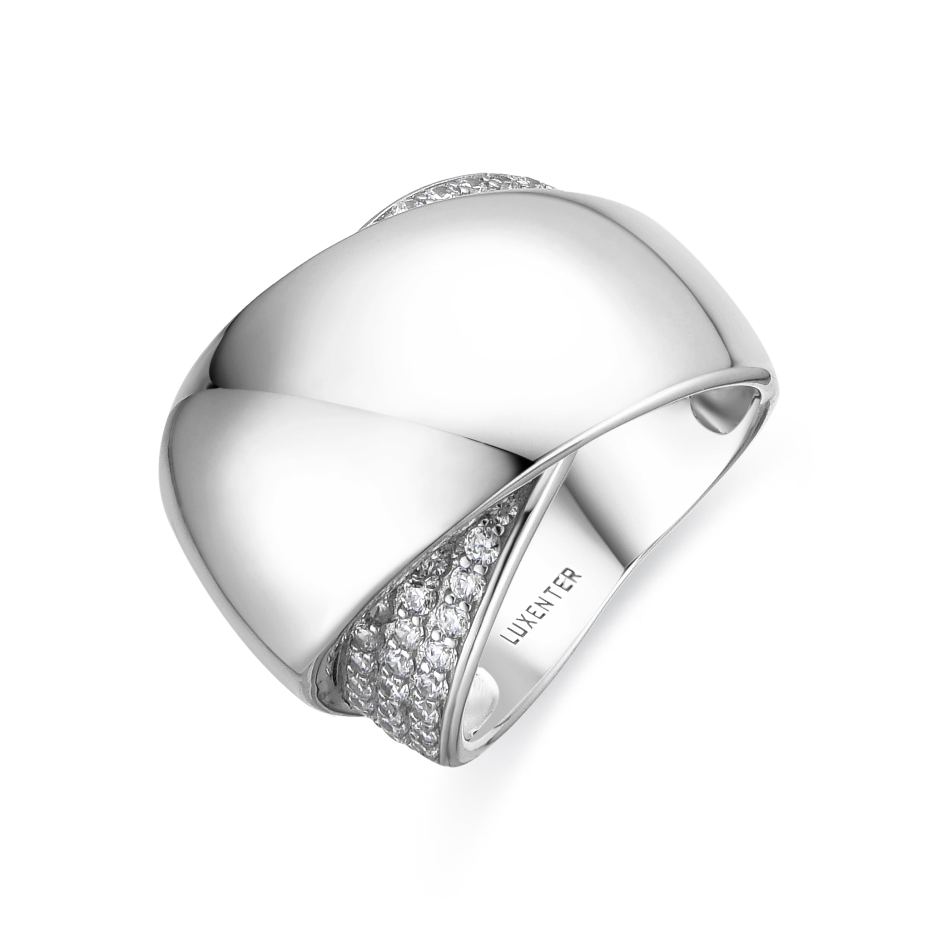 925 Sterling Silver and Brilliant Zirconia Ring, Rhodium Finish - Copim