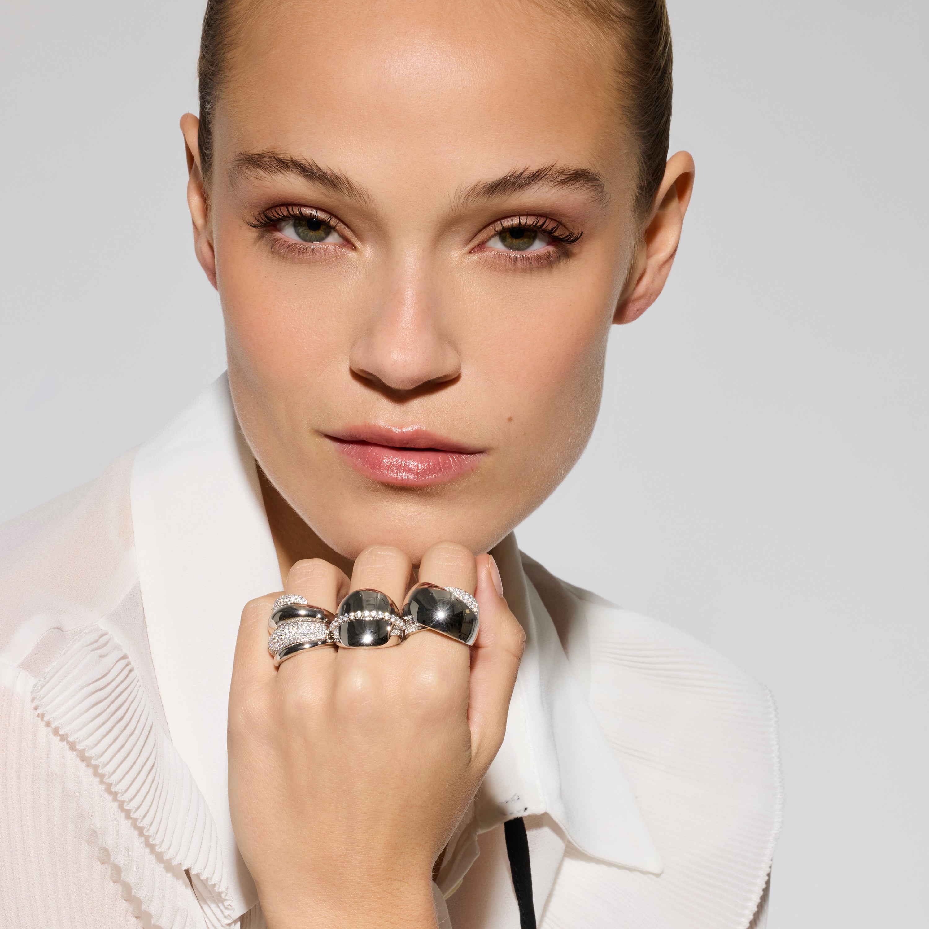 925 Sterling Silver and Brilliant Zirconia Ring, Rhodium Finish - Copim