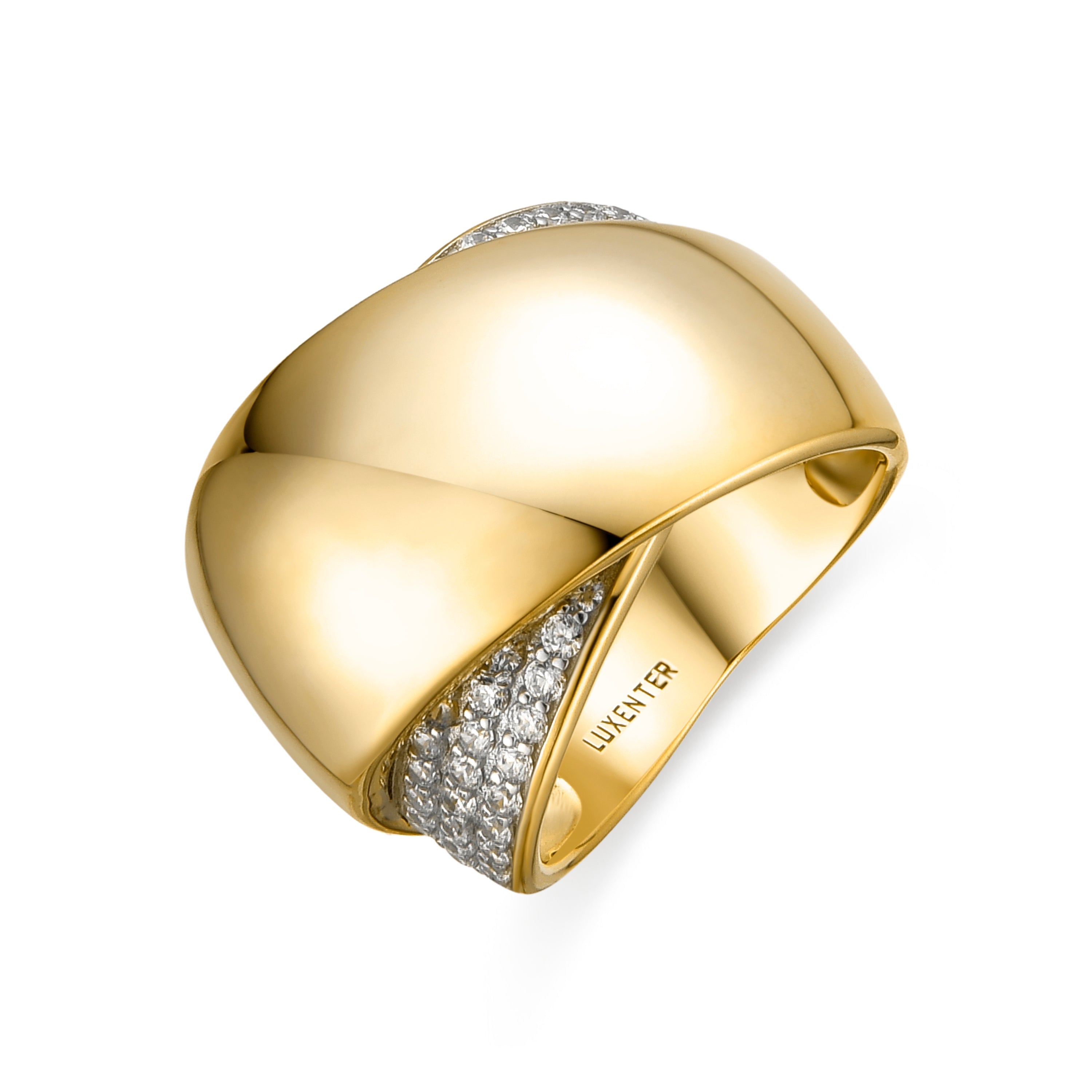 925 Sterling Silver and Brilliant Zirconia Ring, 18k Yellow Gold Finish - Copim