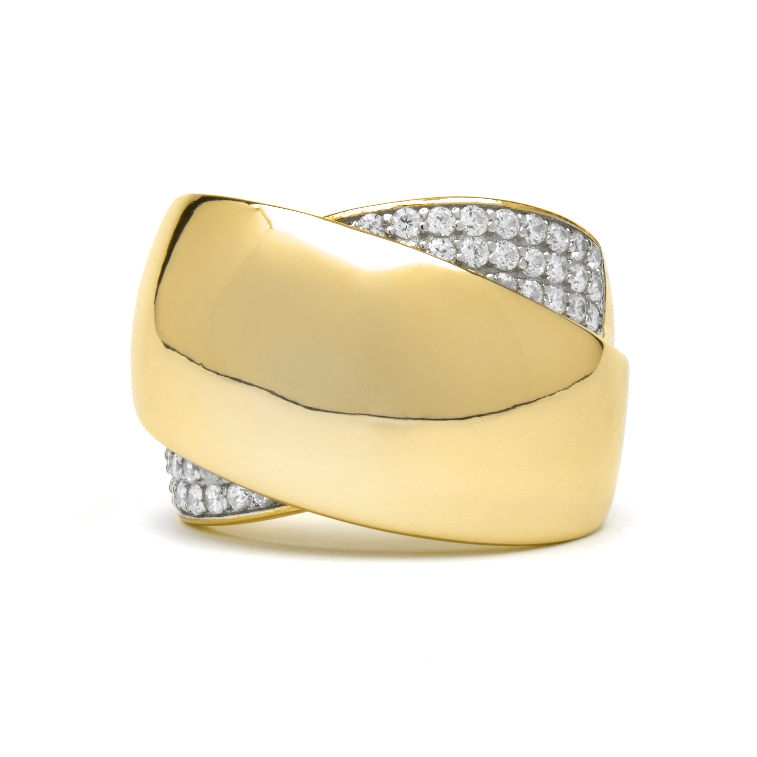 Anel de Prata 925 e Zircônia Brilhante com acabamento em ouro amarelo 18k - Copim