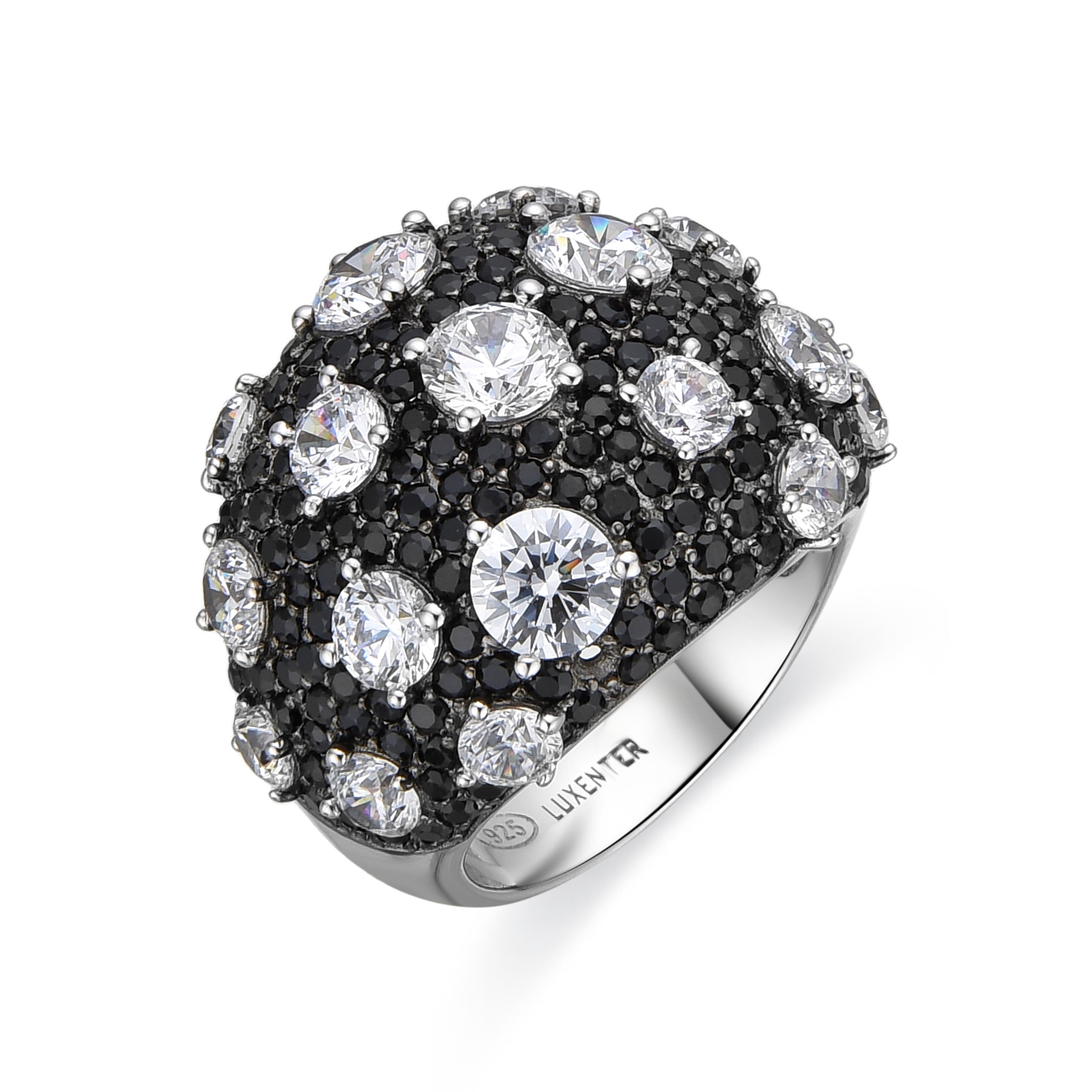 925 Sterling Silver and Onyx Zirconia Ring with Rhodium Finish - Jacas