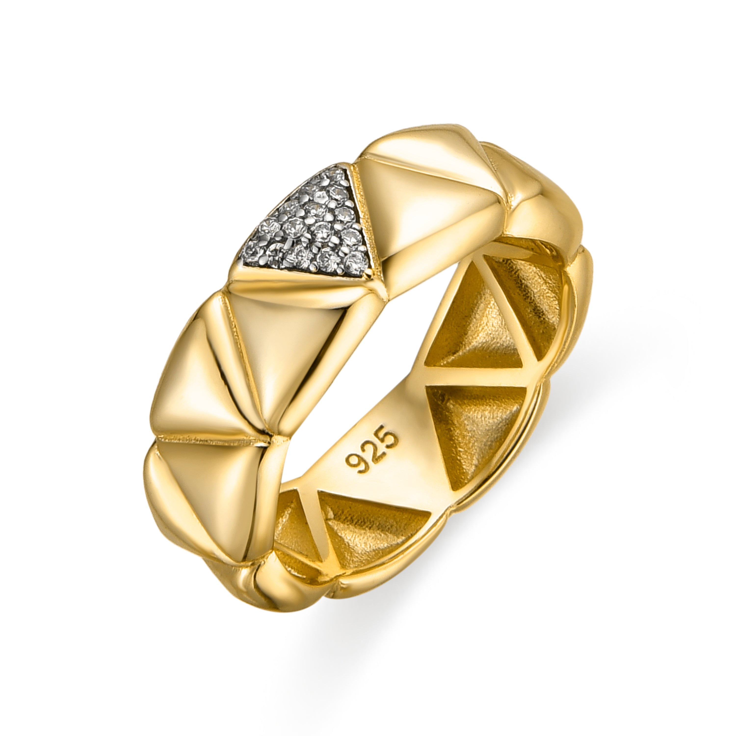 925 Sterling Silver and Brilliant Zirconia Ring, 18k Yellow Gold Finish - Imwa