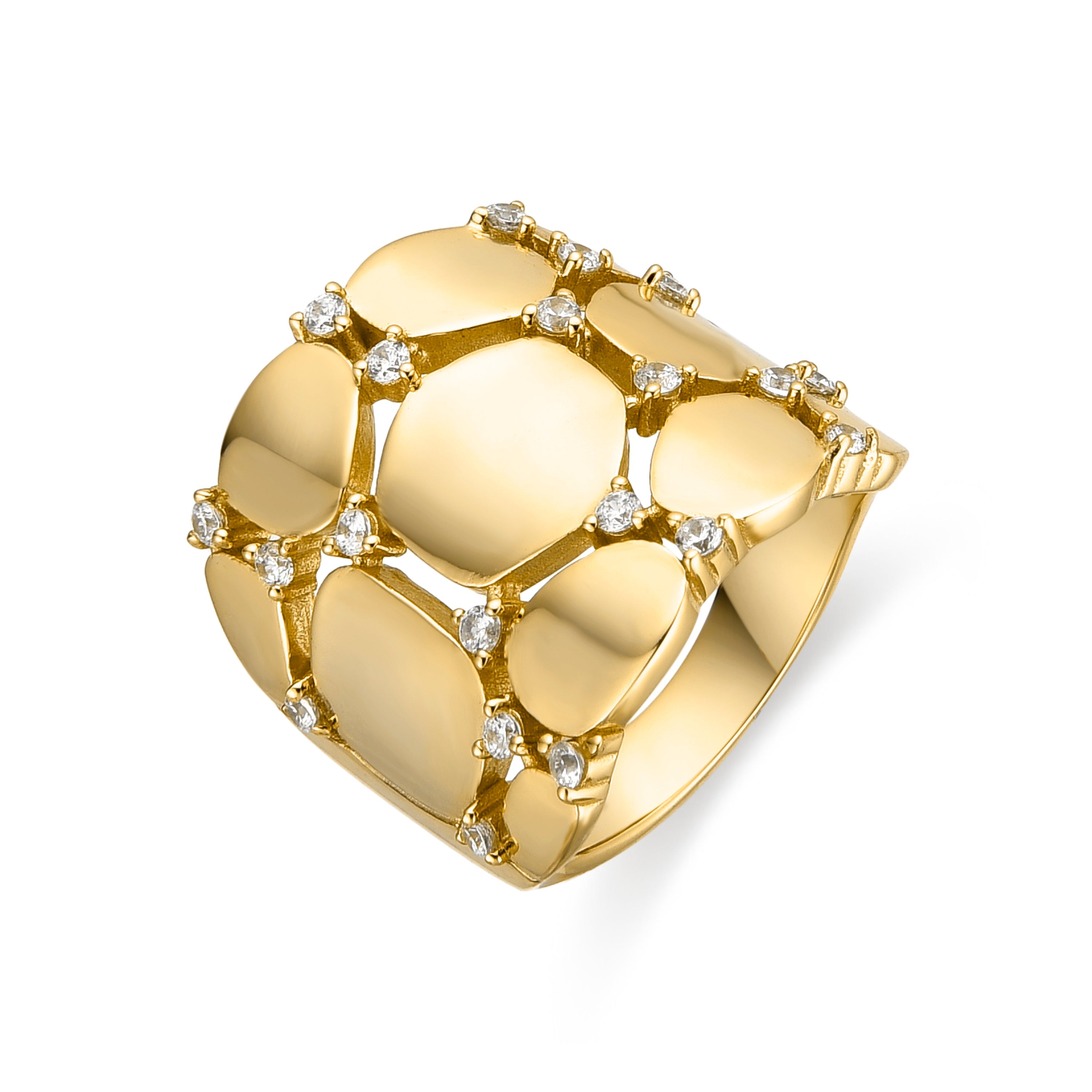 925 Sterling Silver and Brilliant Zirconia Ring, 18k Yellow Gold Finish - Agrox
