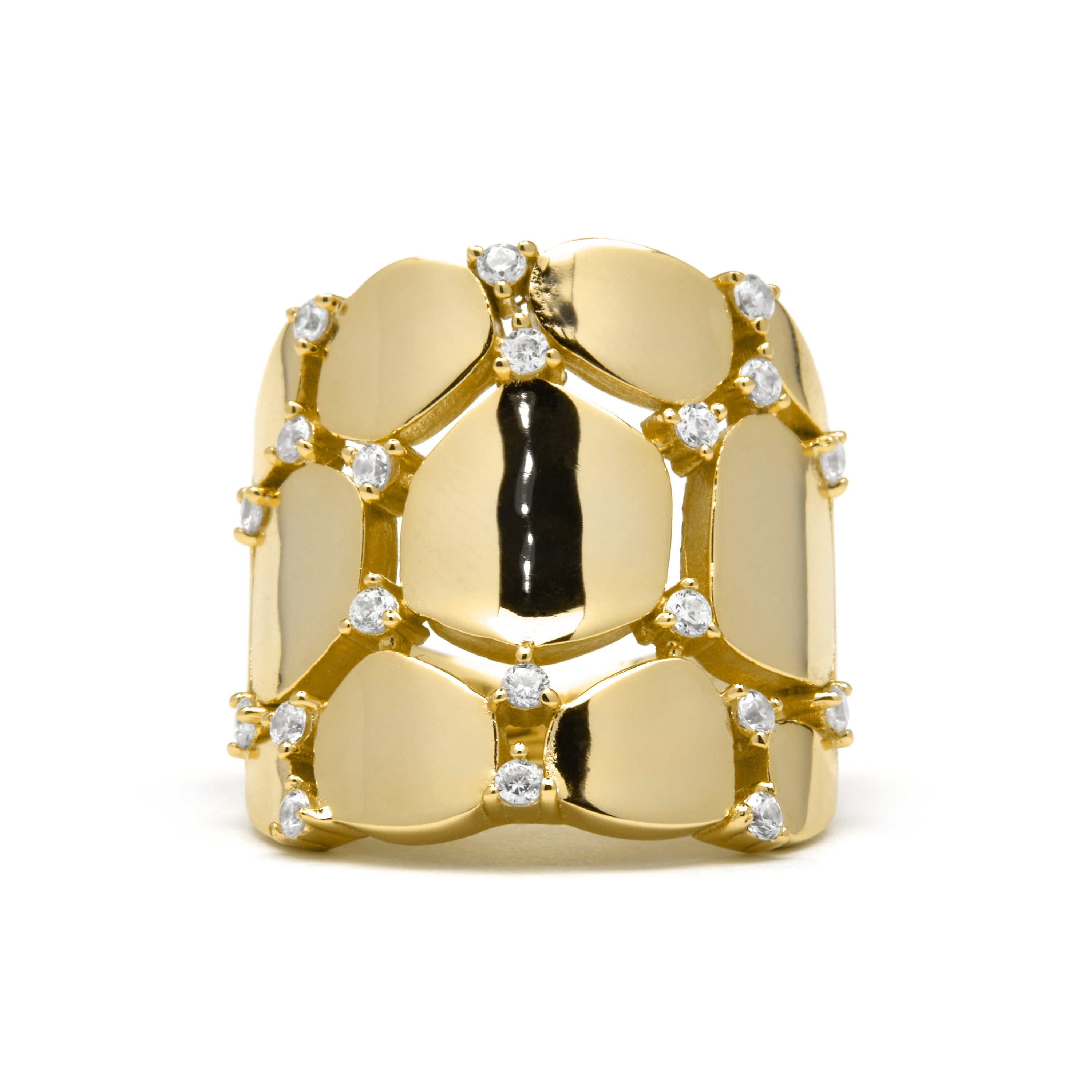 925 Sterling Silver and Brilliant Zirconia Ring, 18k Yellow Gold Finish - Agrox