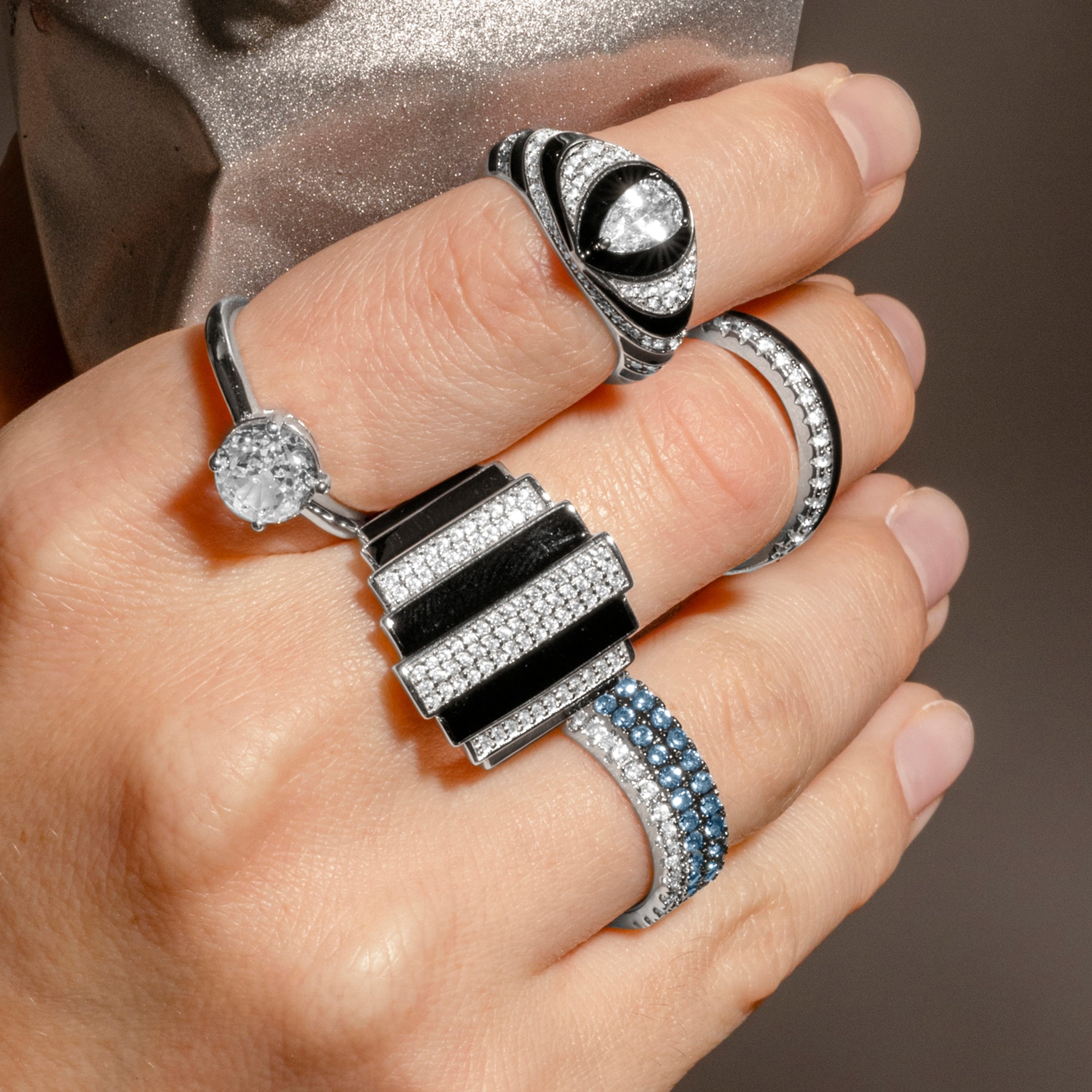 925 Sterling Silver and Aquamarine Zirconia Ring with Rhodium Finish - Duse