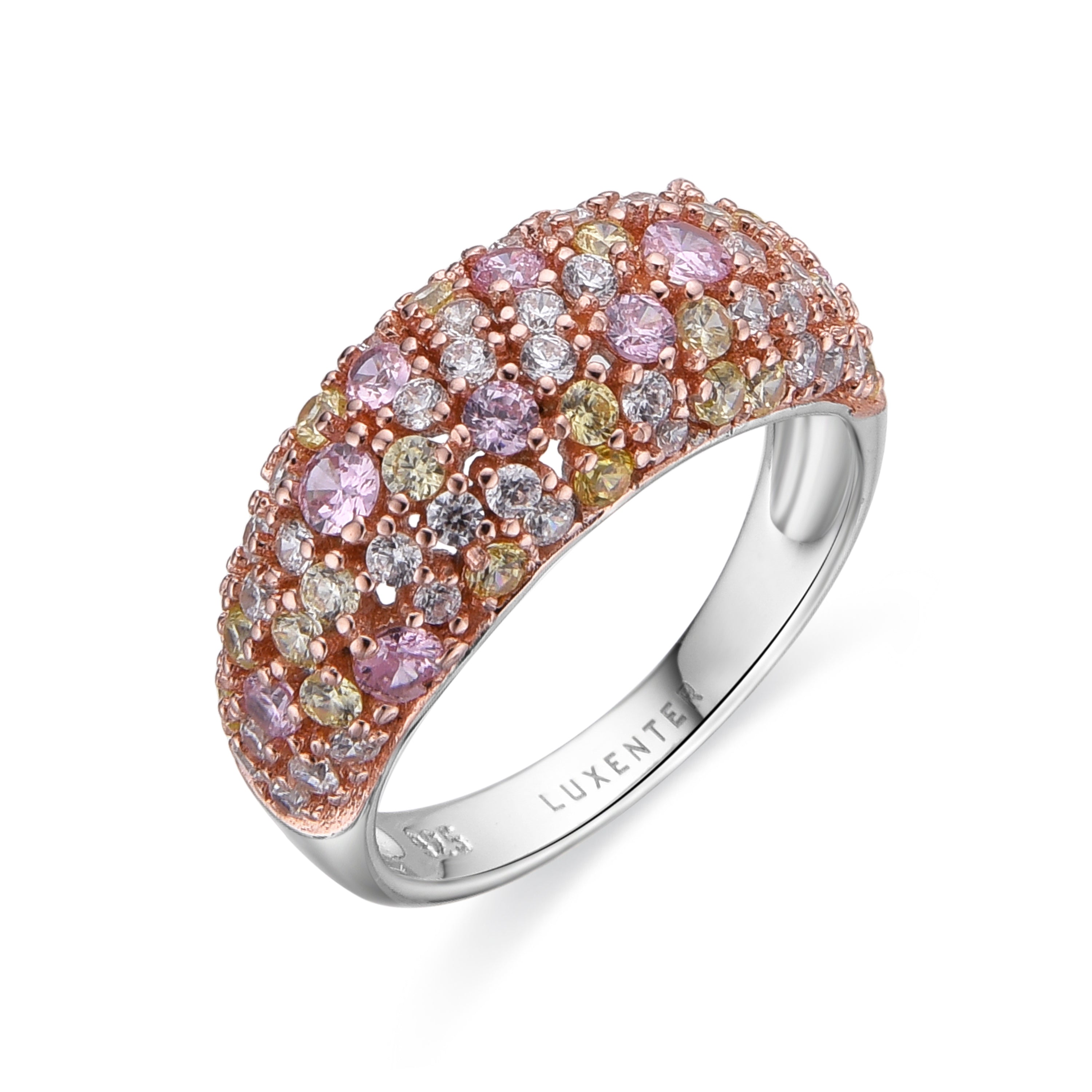 925 Sterling Silver and Multicolor Zirconia Ring with Rhodium Finish - Parsab