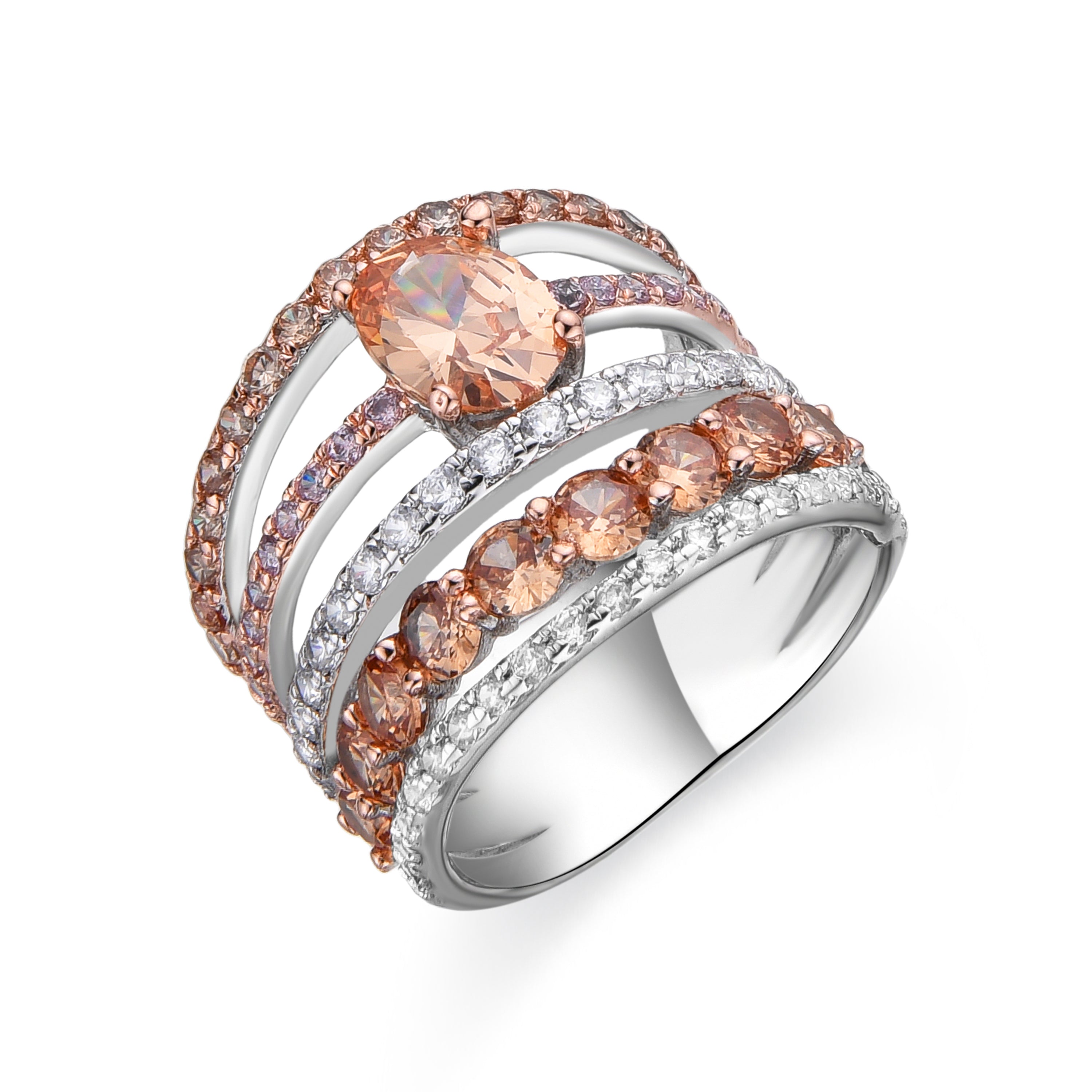 925 Sterling Silver and Multicolor Zirconia Ring with Rhodium Finish - Izer