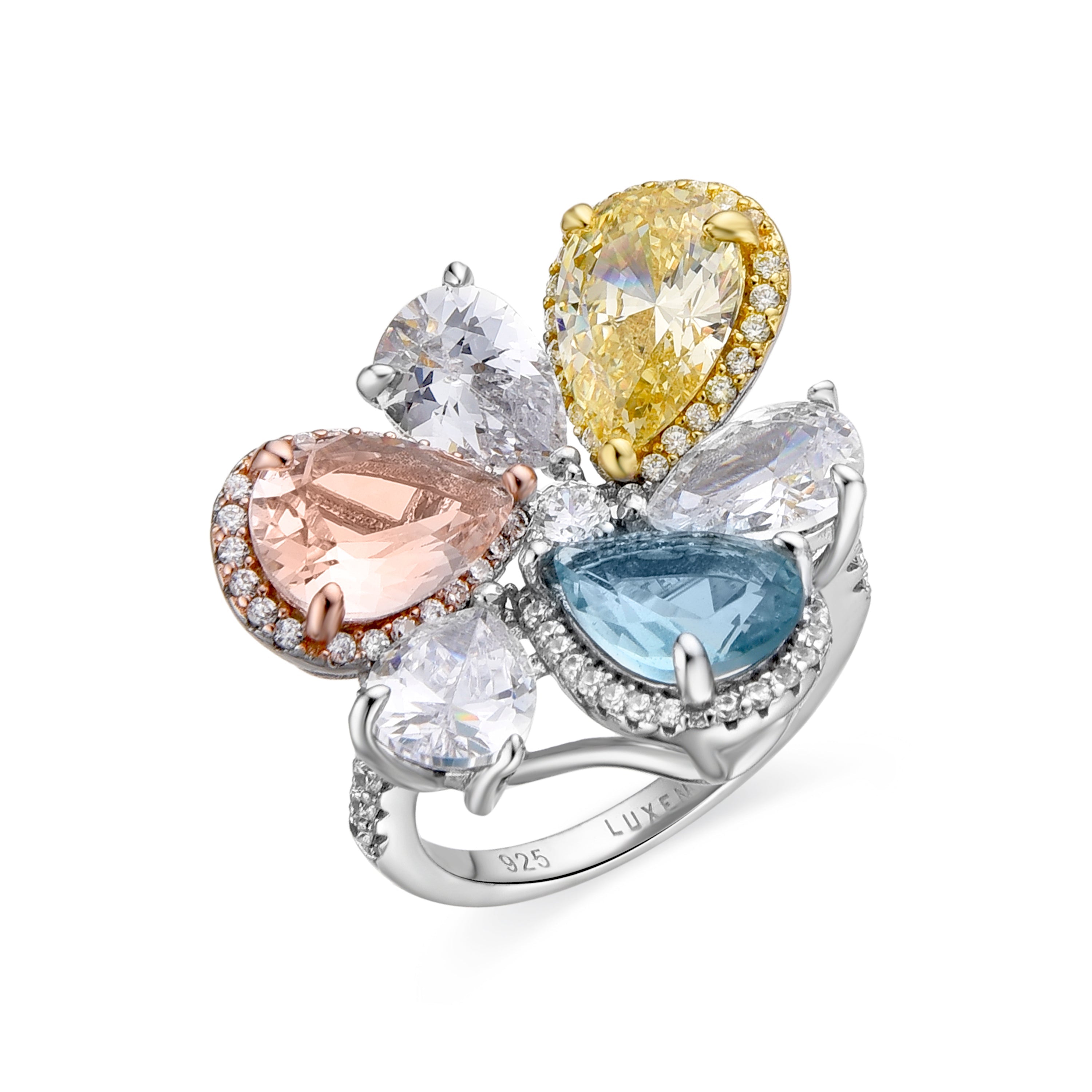925 Sterling Silver and Multicolor Zirconia Ring with Rhodium Finish - Gowe