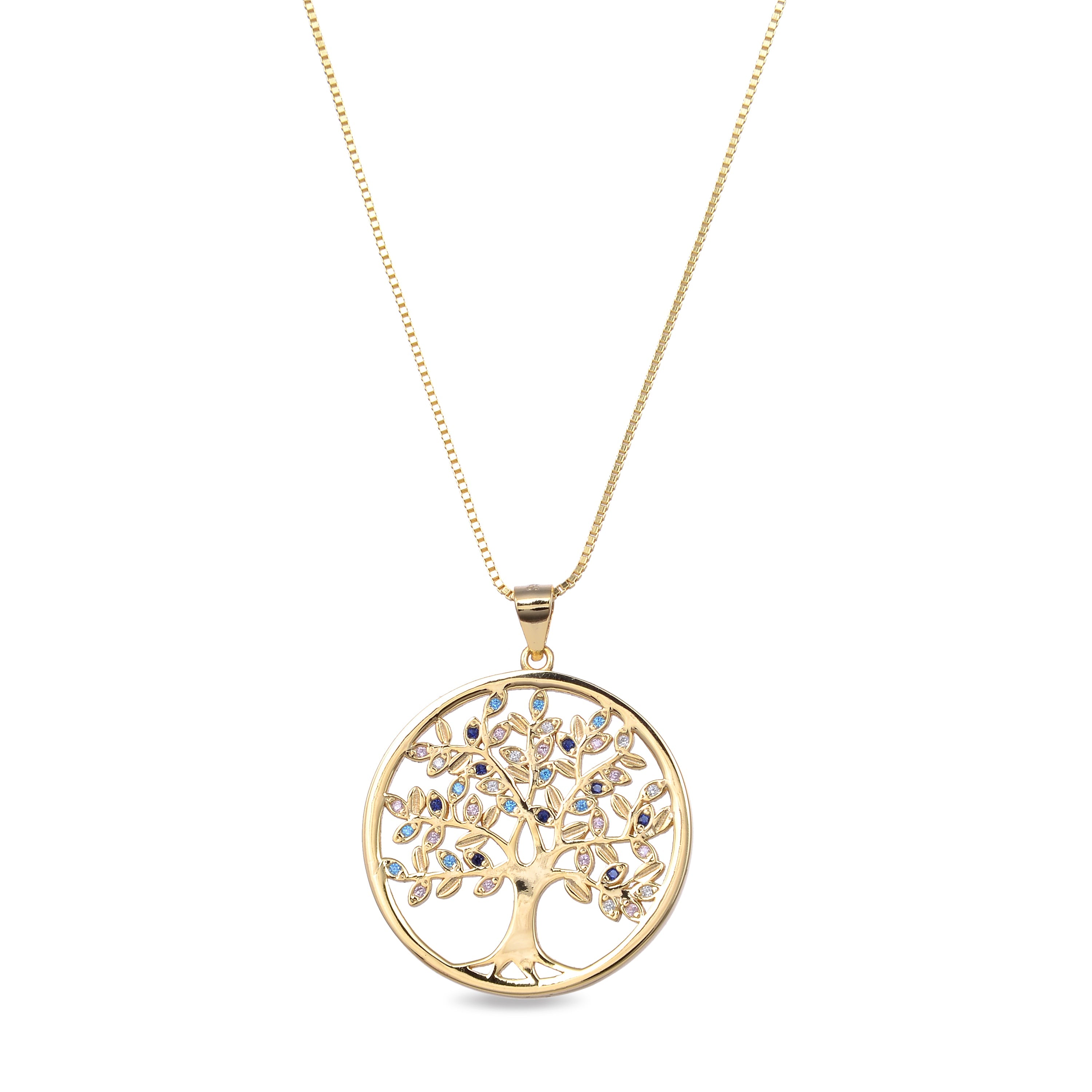 925 Sterling Silver Necklace with Multicolor Zirconia finished in 18K Yellow Gold - Apriu
