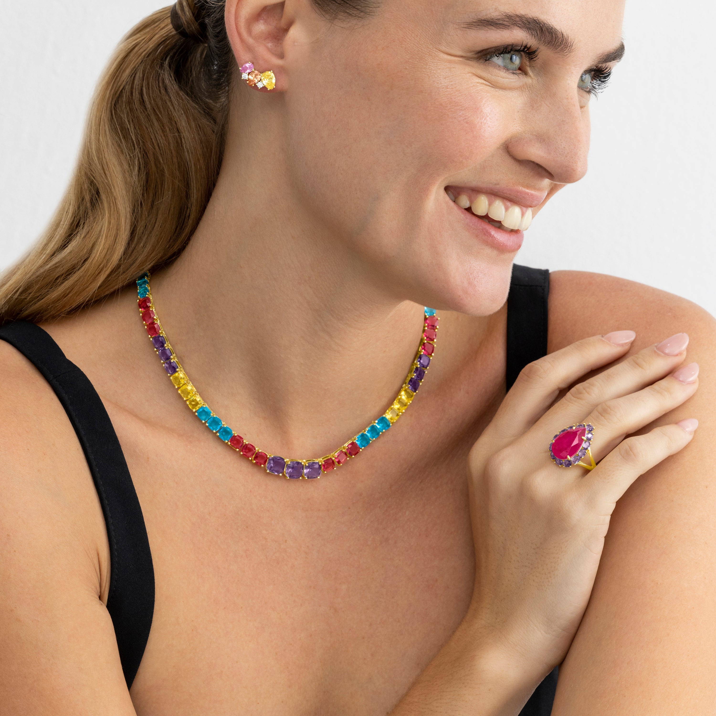 925 Sterling Silver and Multicolor Hydrothermal Quartz Necklace with 18k Gold Finish - Thorka