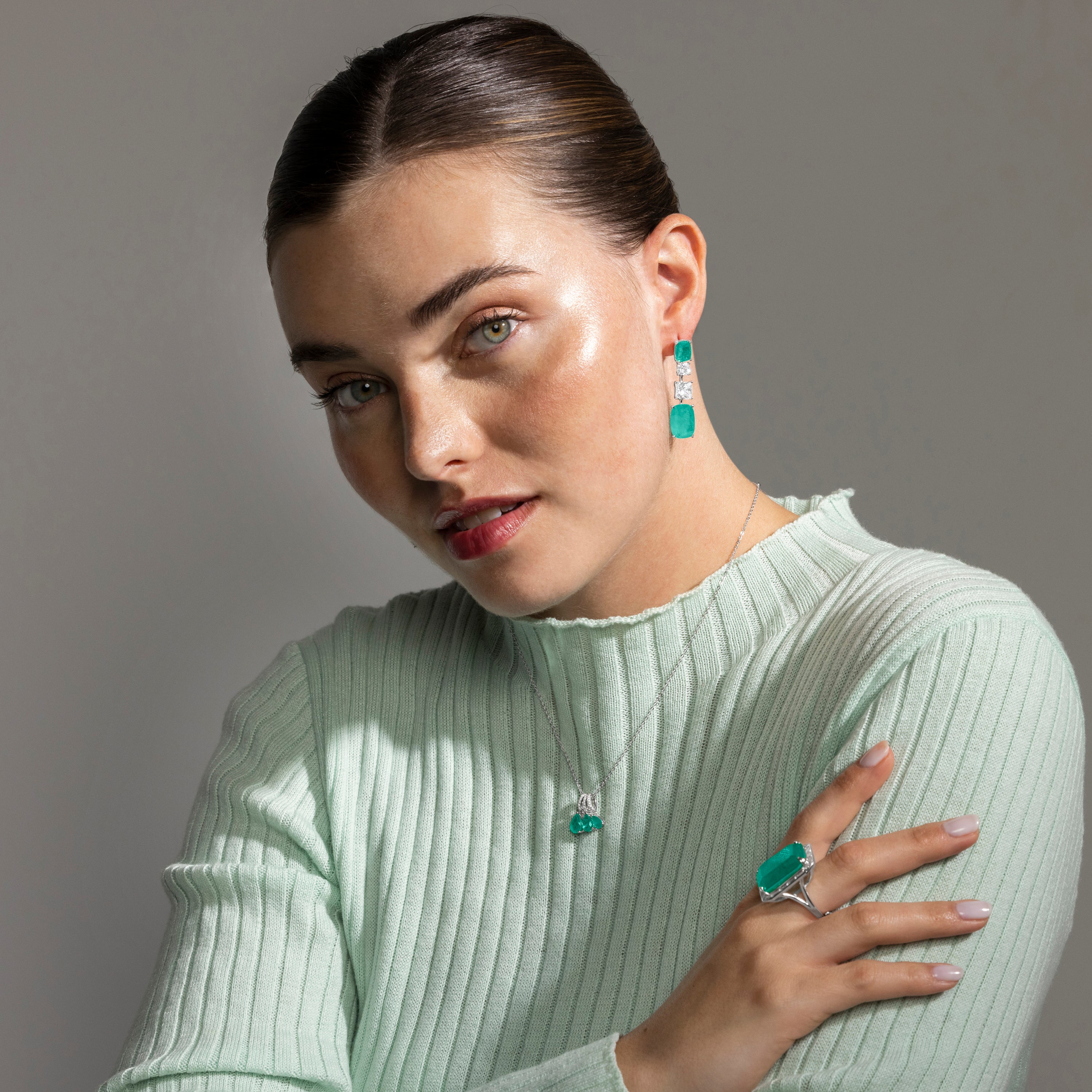 925 Sterling Silver and Light Green Hydrothermal Quartz Necklace with Rhodium Finish - Kaiau
