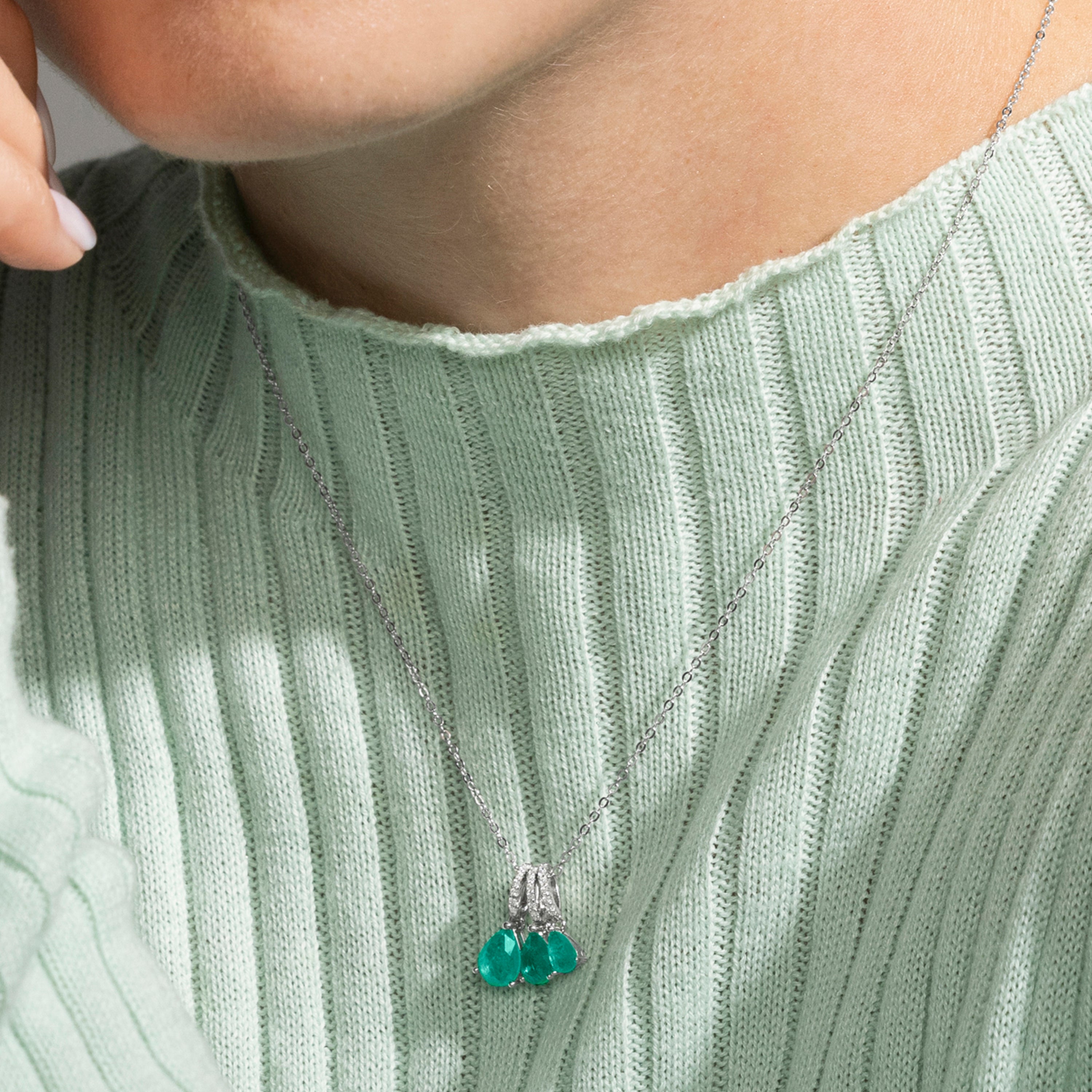 925 Sterling Silver and Light Green Hydrothermal Quartz Necklace with Rhodium Finish - Kaiau