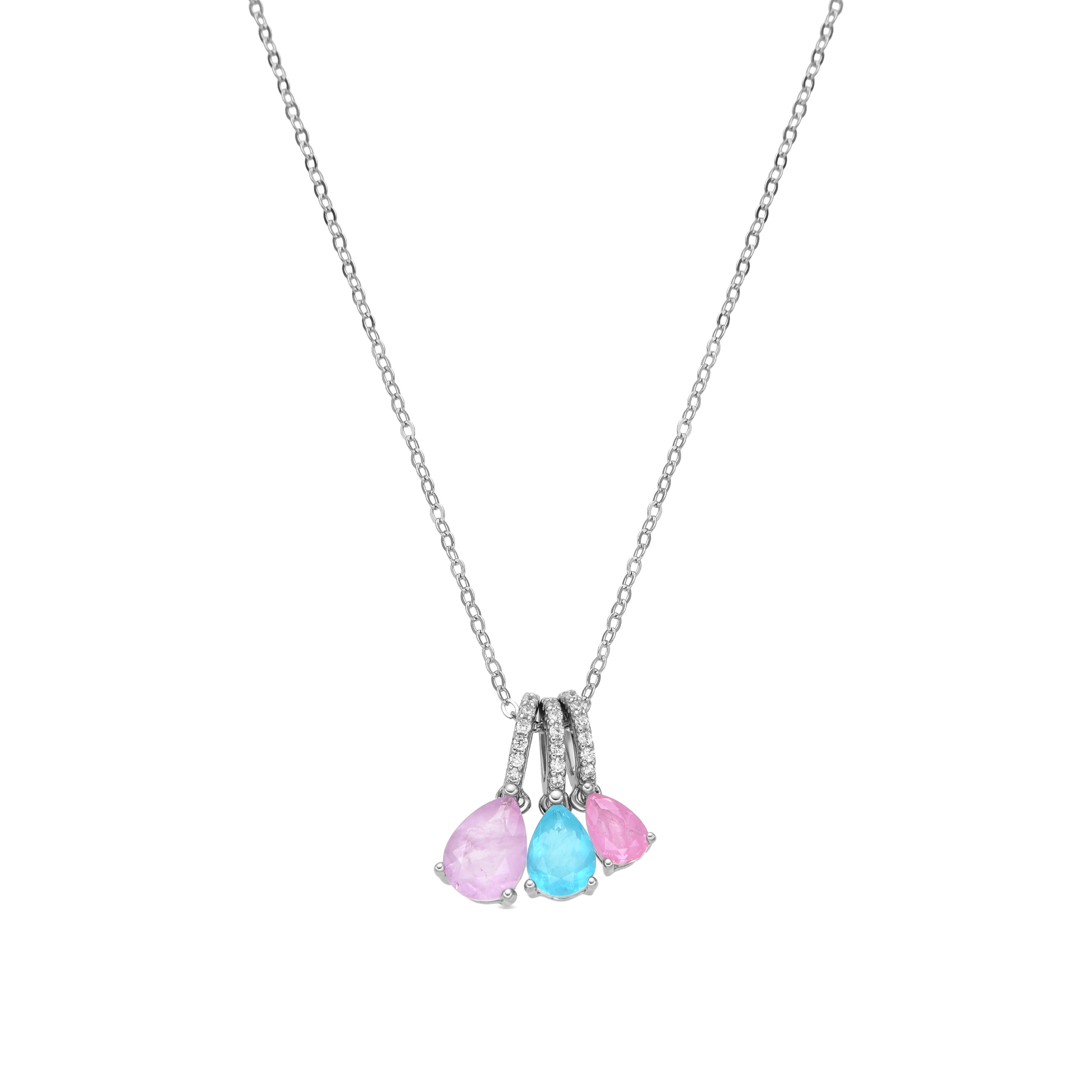 925 Sterling Silver and Multicolor Hydrothermal Quartz Necklace with Rhodium Finish - Kaiau