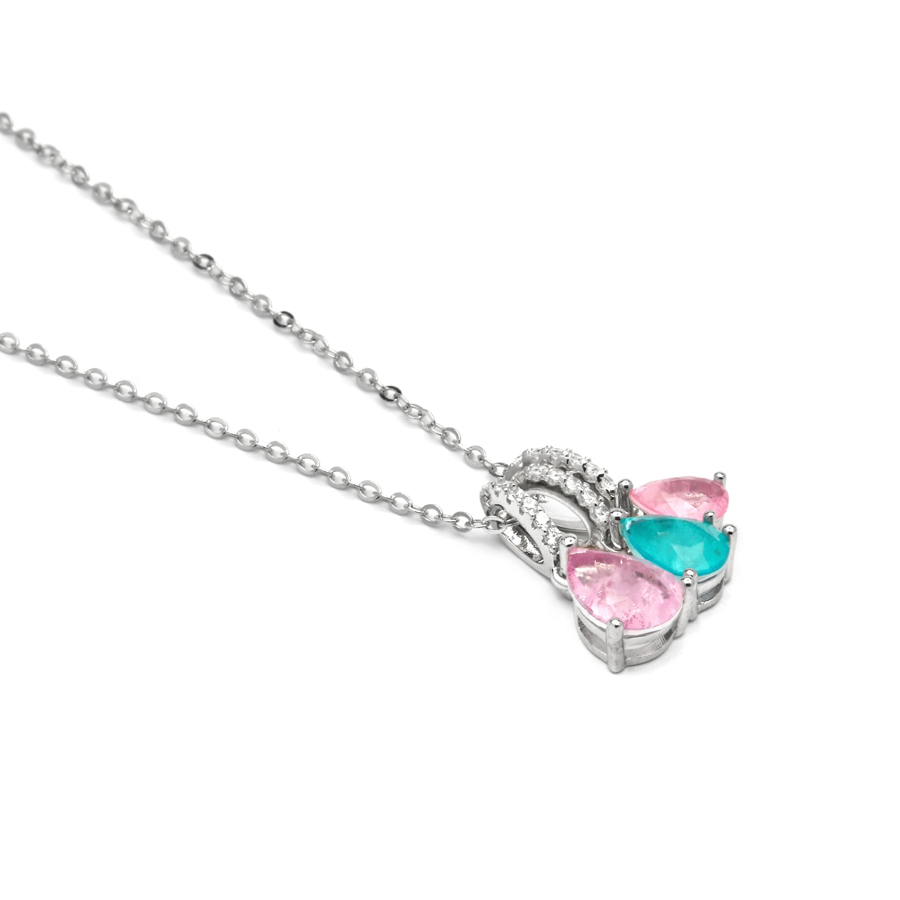 Collar de Plata de Ley 925 y Cuarzo Hidrotermal Multicolor acabado rodio - Kaiau