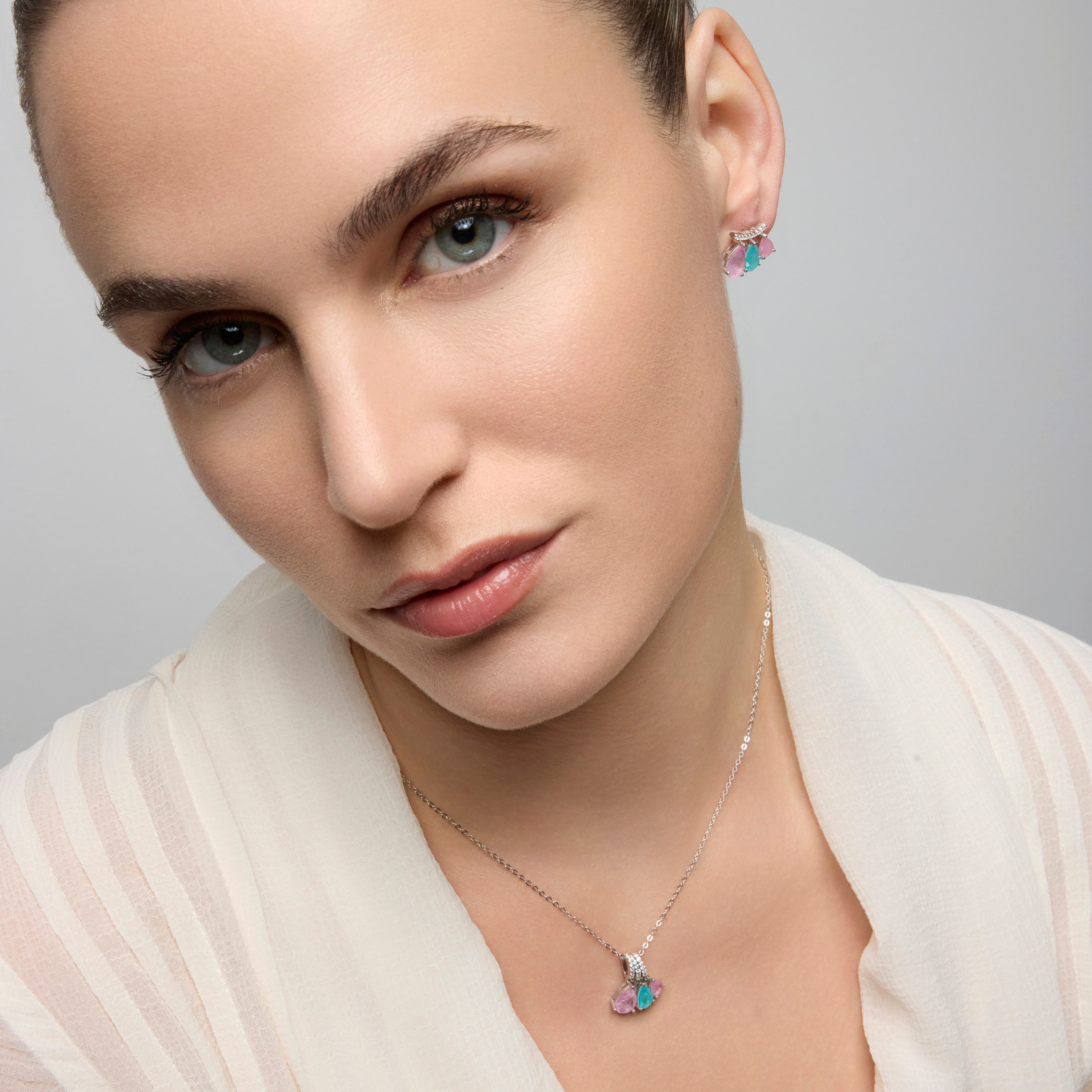 925 Sterling Silver and Multicolor Hydrothermal Quartz Necklace with Rhodium Finish - Kaiau