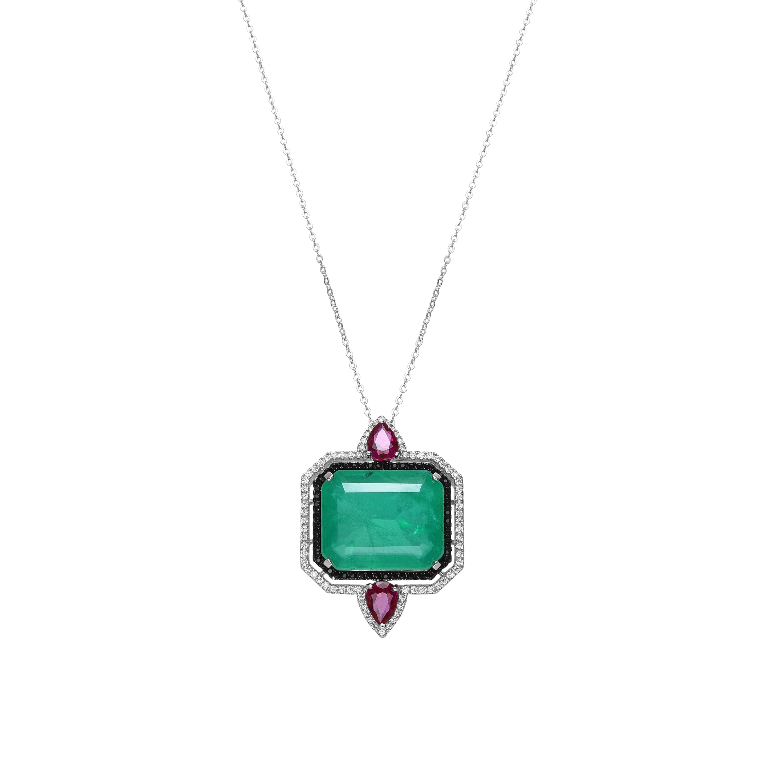 925 Sterling Silver and Green Hydrothermal Quartz Necklace with Rhodium Finish - Malizu