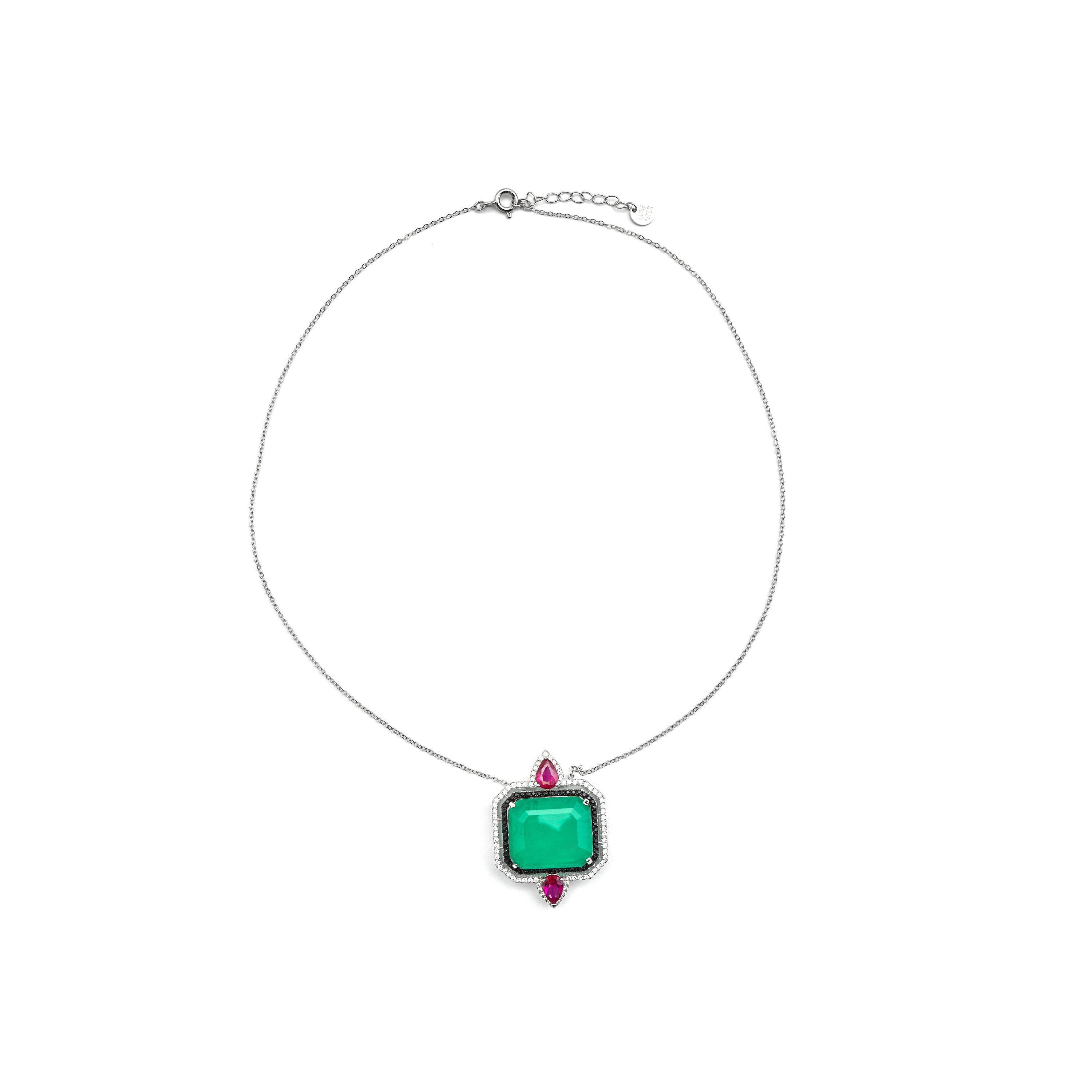 925 Sterling Silver and Green Hydrothermal Quartz Necklace with Rhodium Finish - Malizu