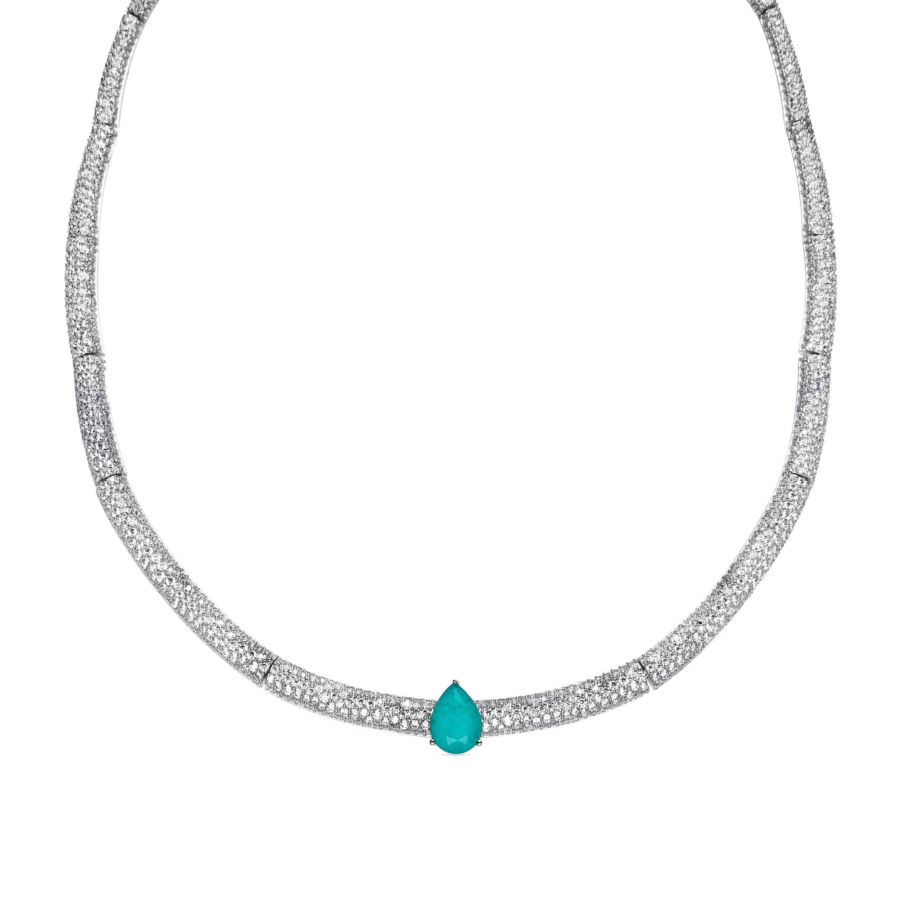 Colar de Prata 925 com Quartzo Hidrotermal Verde Claro com banho de ródio - Kaigua