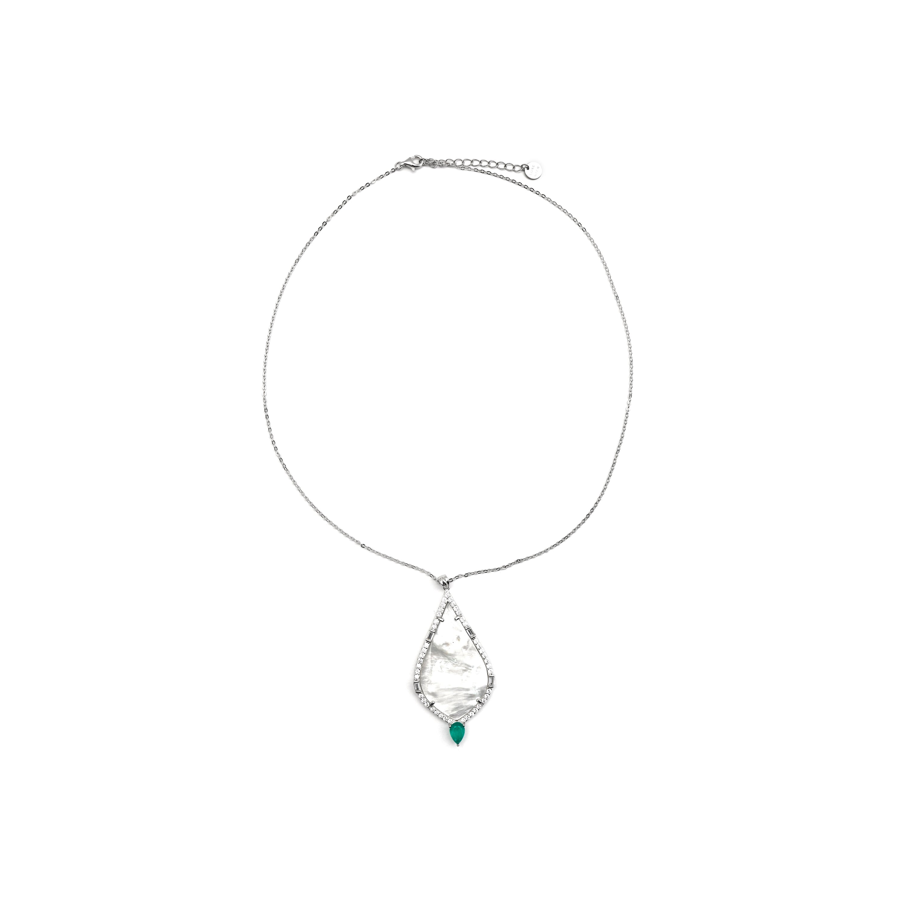 925 Sterling Silver and White Mother of Pearl Necklace with Rhodium Finish - Lorkai