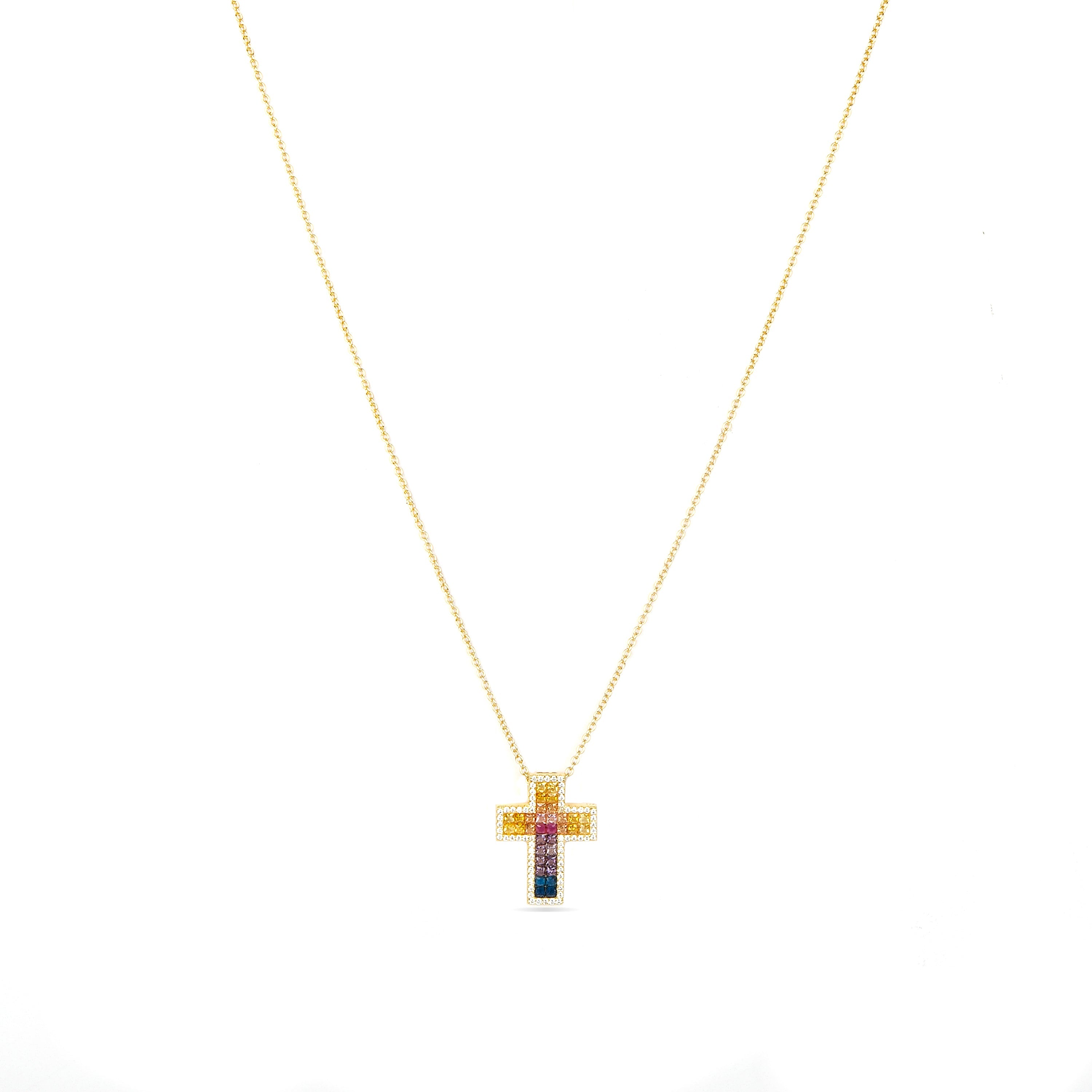925 Sterling Silver and Multicolor Zirconia Necklace with 18k Gold Finish - Bhaime