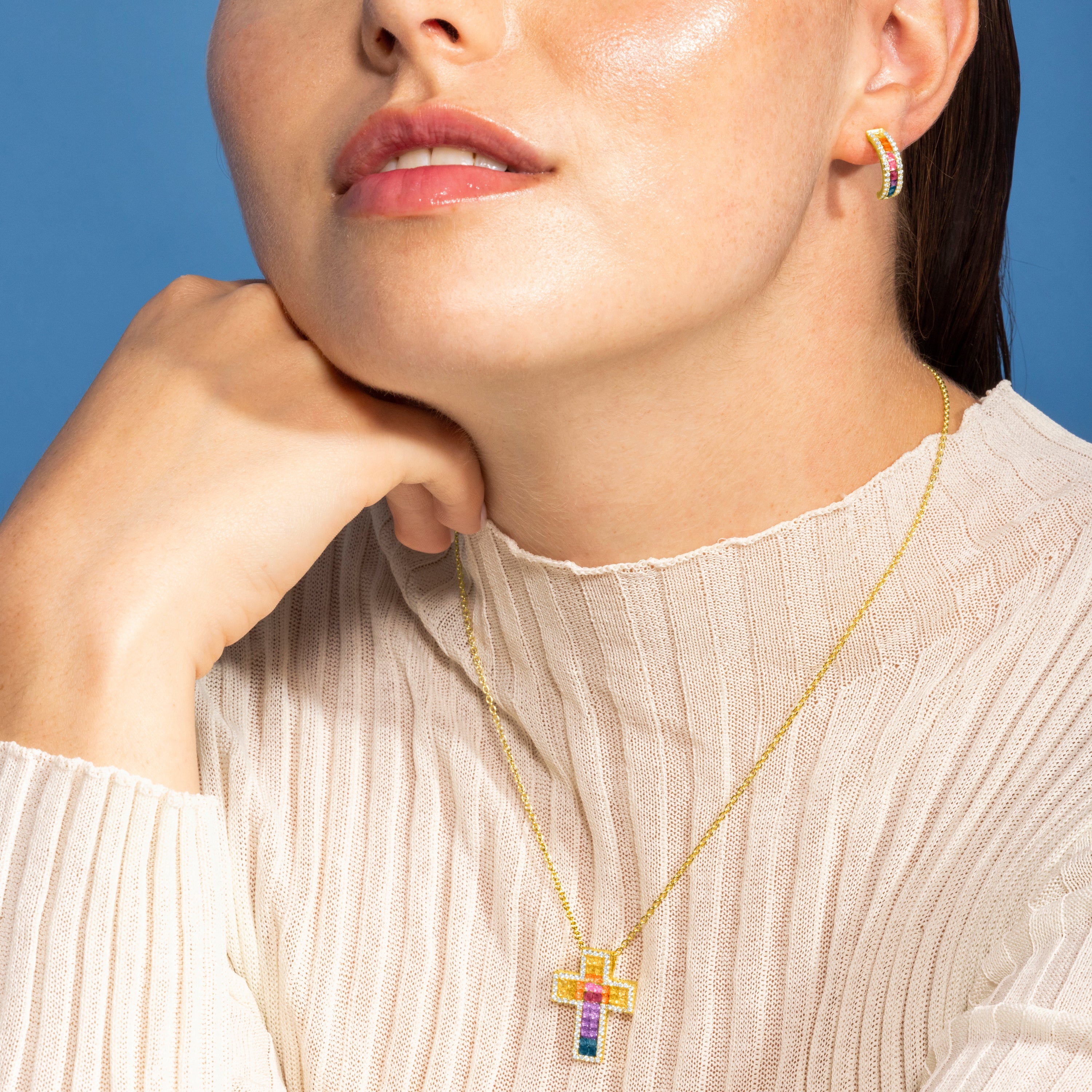 925 Sterling Silver and Multicolor Zirconia Necklace with 18k Gold Finish - Bhaime