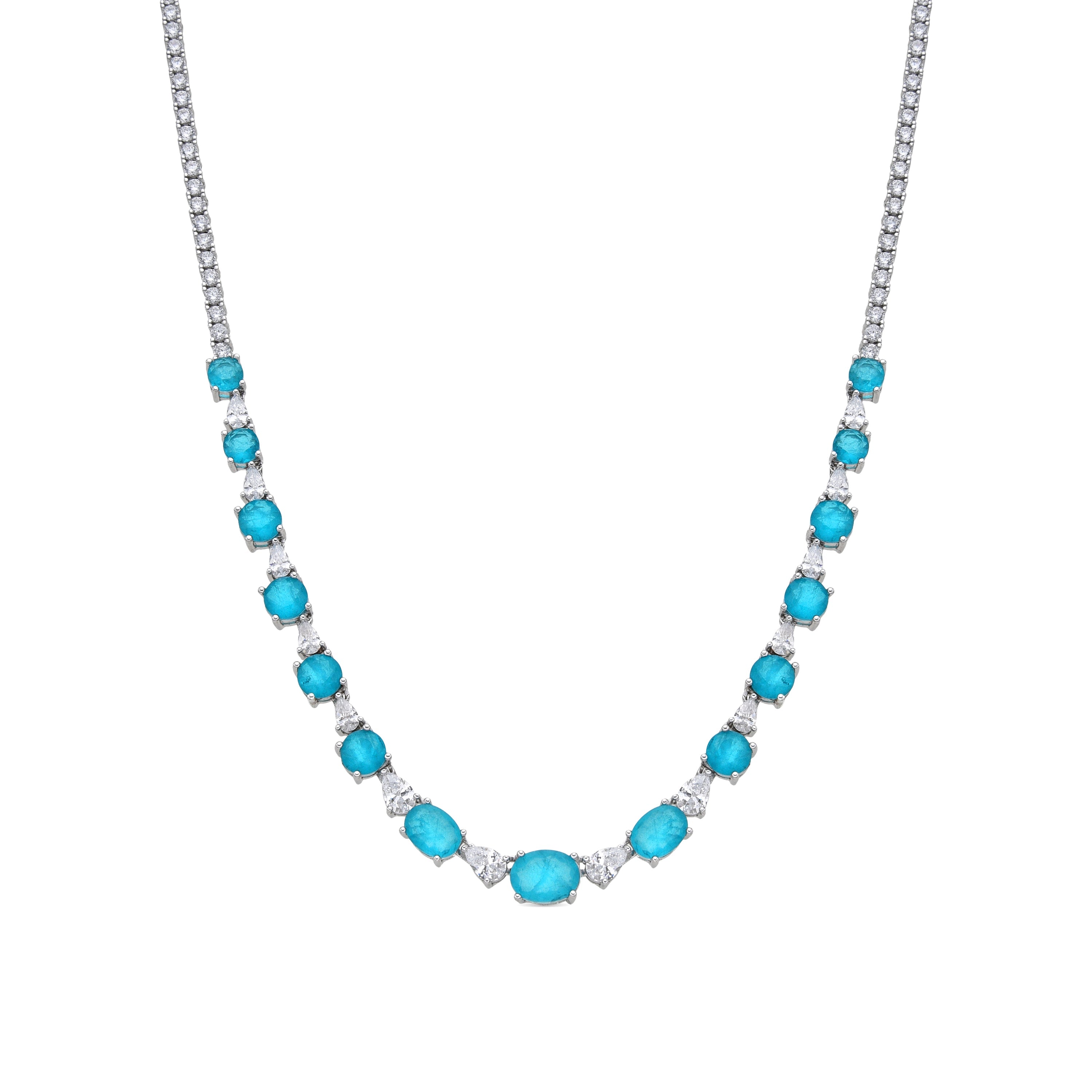 925 Sterling Silver and Paraiba Green Hydrothermal Quartz Necklace with Rhodium Finish - Wiko