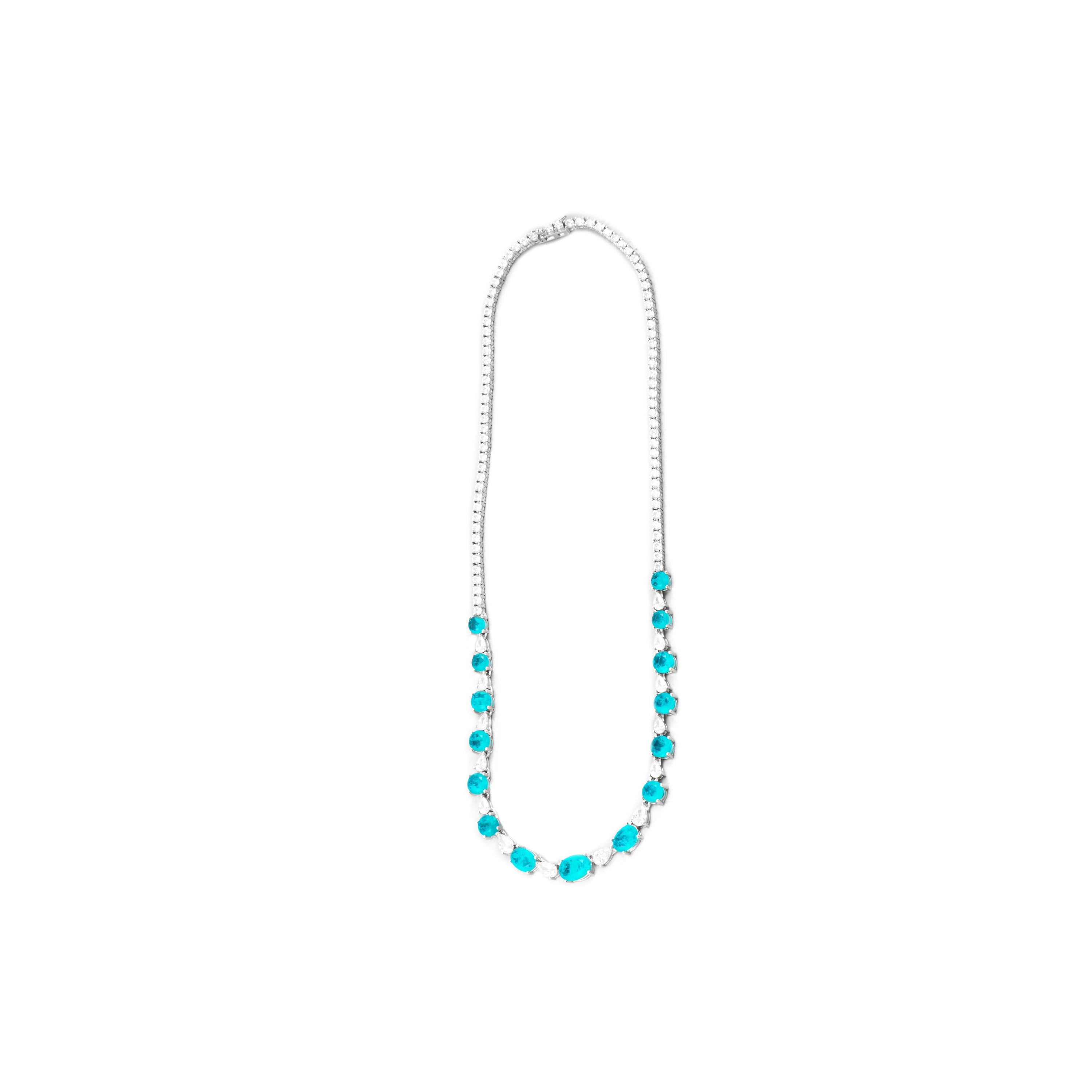 925 Sterling Silver and Paraiba Green Hydrothermal Quartz Necklace with Rhodium Finish - Wiko
