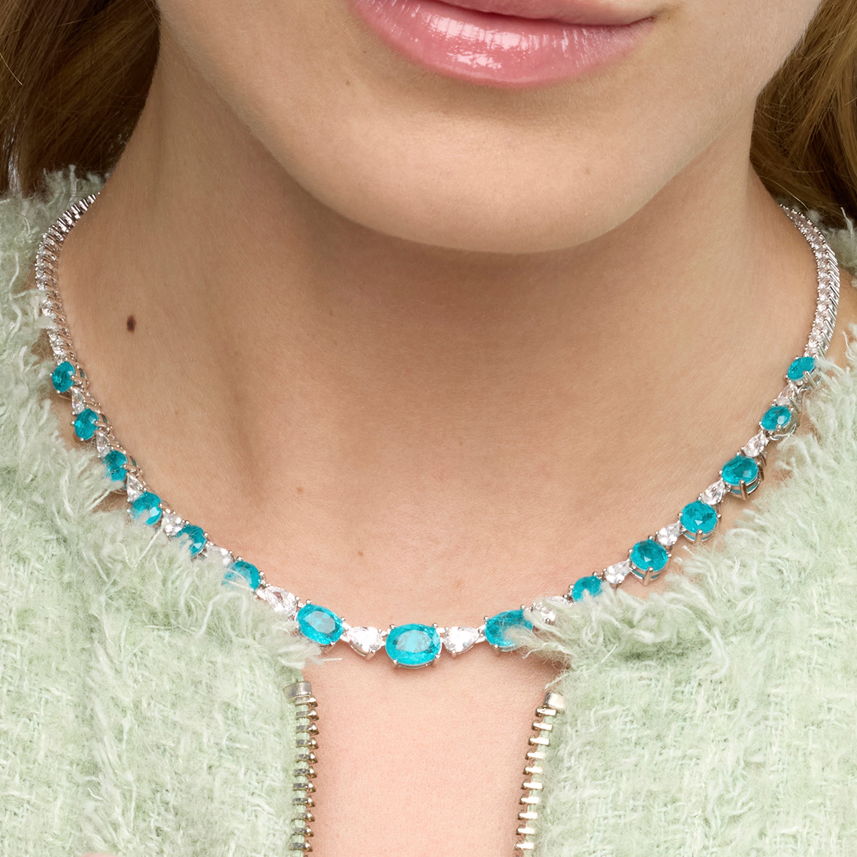 Collar de Plata de Ley 925 y Cuarzo Hidrotermal Verde Paraiba acabado rodio - Wiko