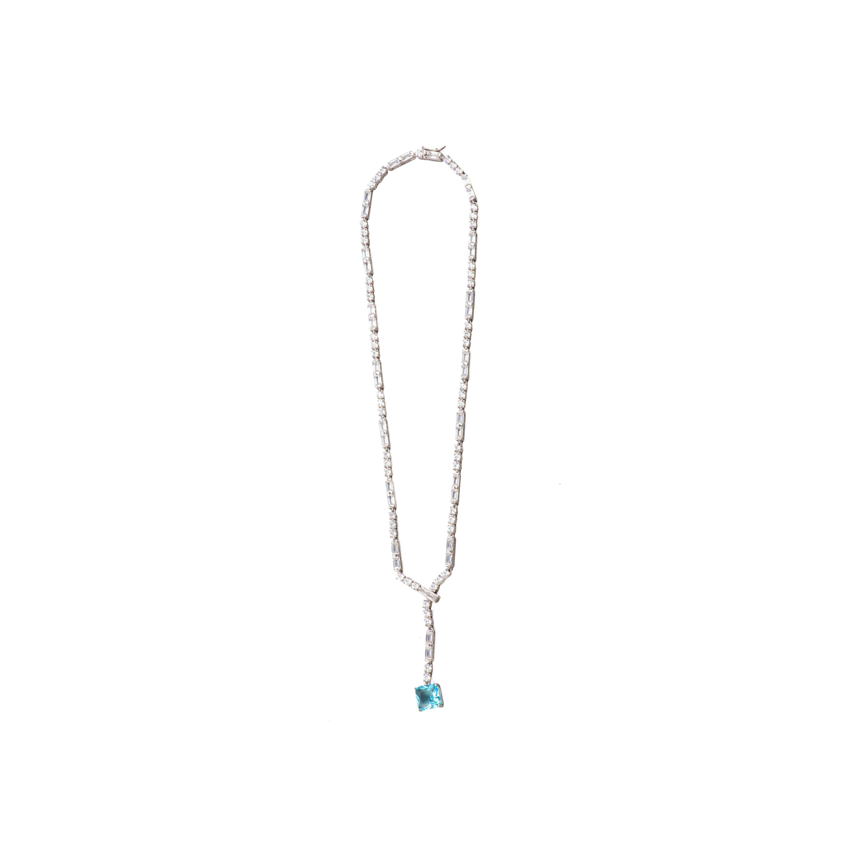 925 Sterling Silver and Aquamarine Zirconia Necklace with Rhodium Finish - Faro