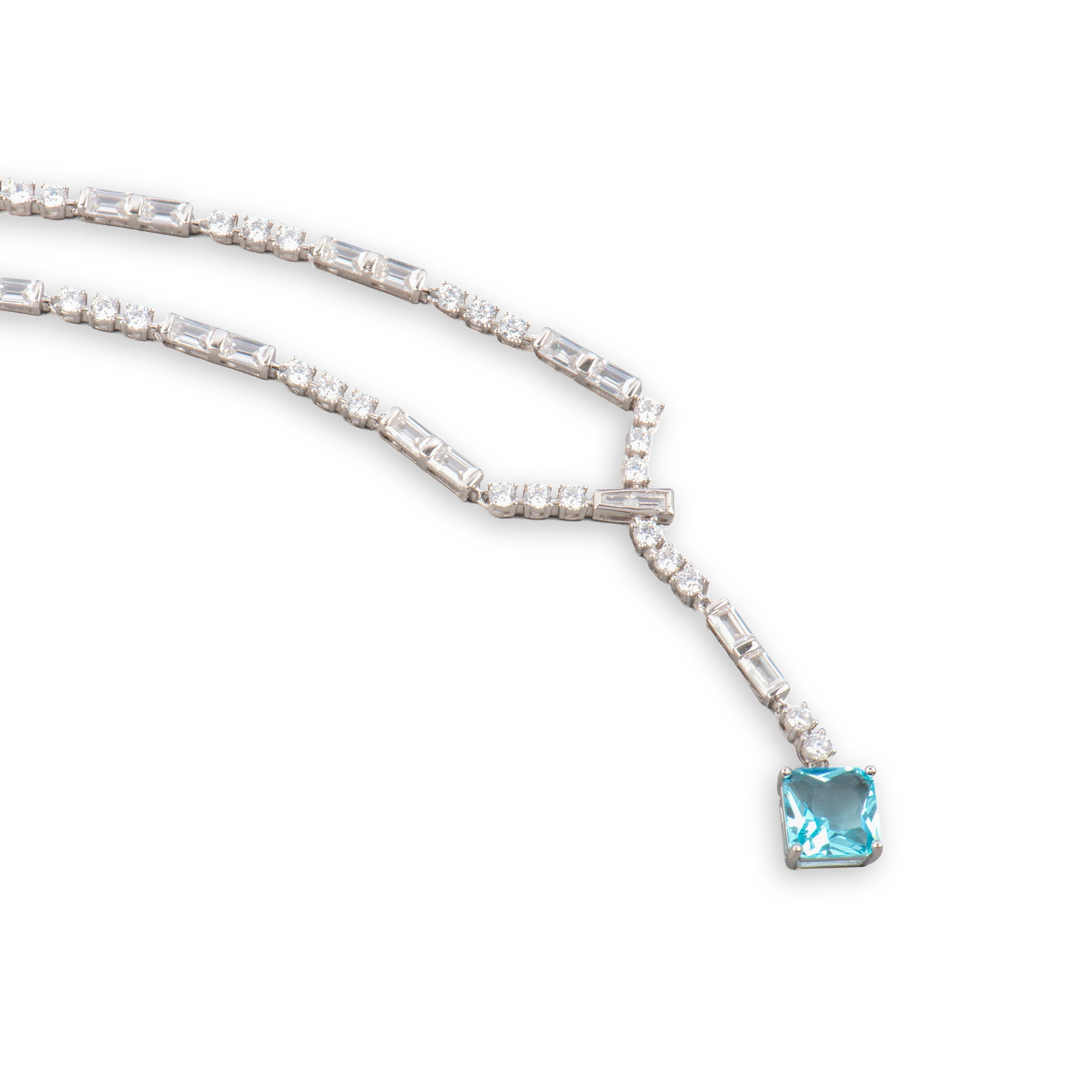 925 Sterling Silver and Aquamarine Zirconia Necklace with Rhodium Finish - Faro